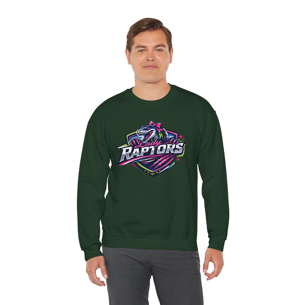 Lady Raptors Crewneck Sweatshirt — Neon Dinosaur Sports Logo