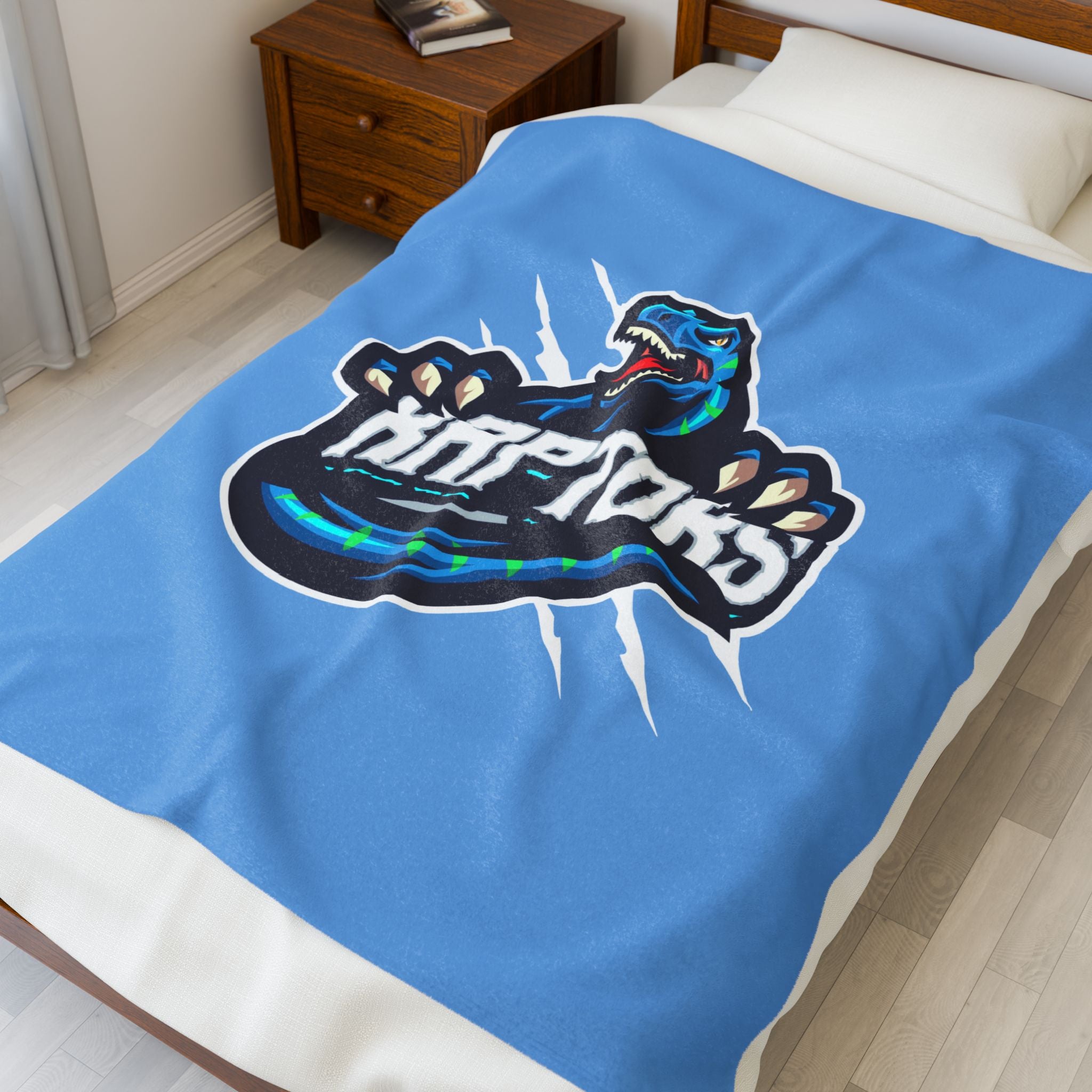 Raptors Velveteen Plush Blanket – Soft Blue Dinosaur Sports Throw