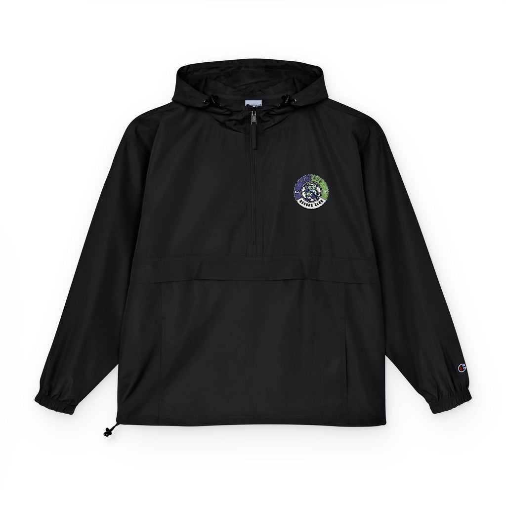 Light Blue Packable Anorak Jacket with Floral Globe Patch — Champion Windbreaker