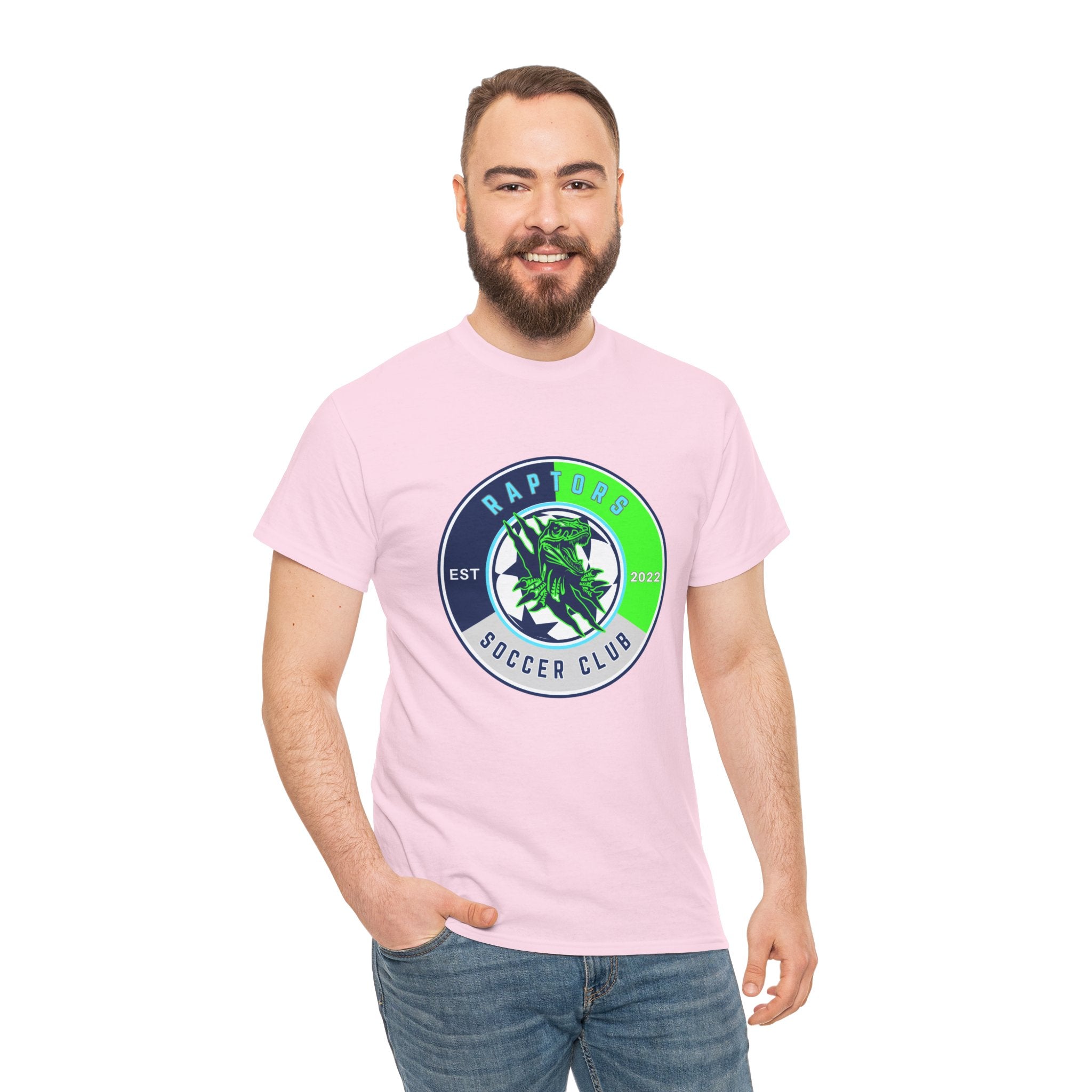 Raptors Soccer Club Logo Tee — Est. 2027 Neon Green & Blue