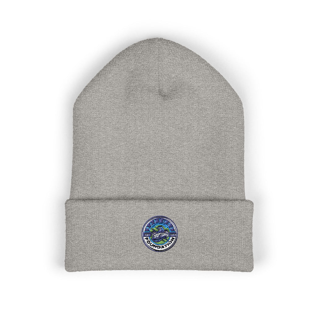 Embroidered Earth Cuffed Beanie — Eco Globe Patch Winter Hat