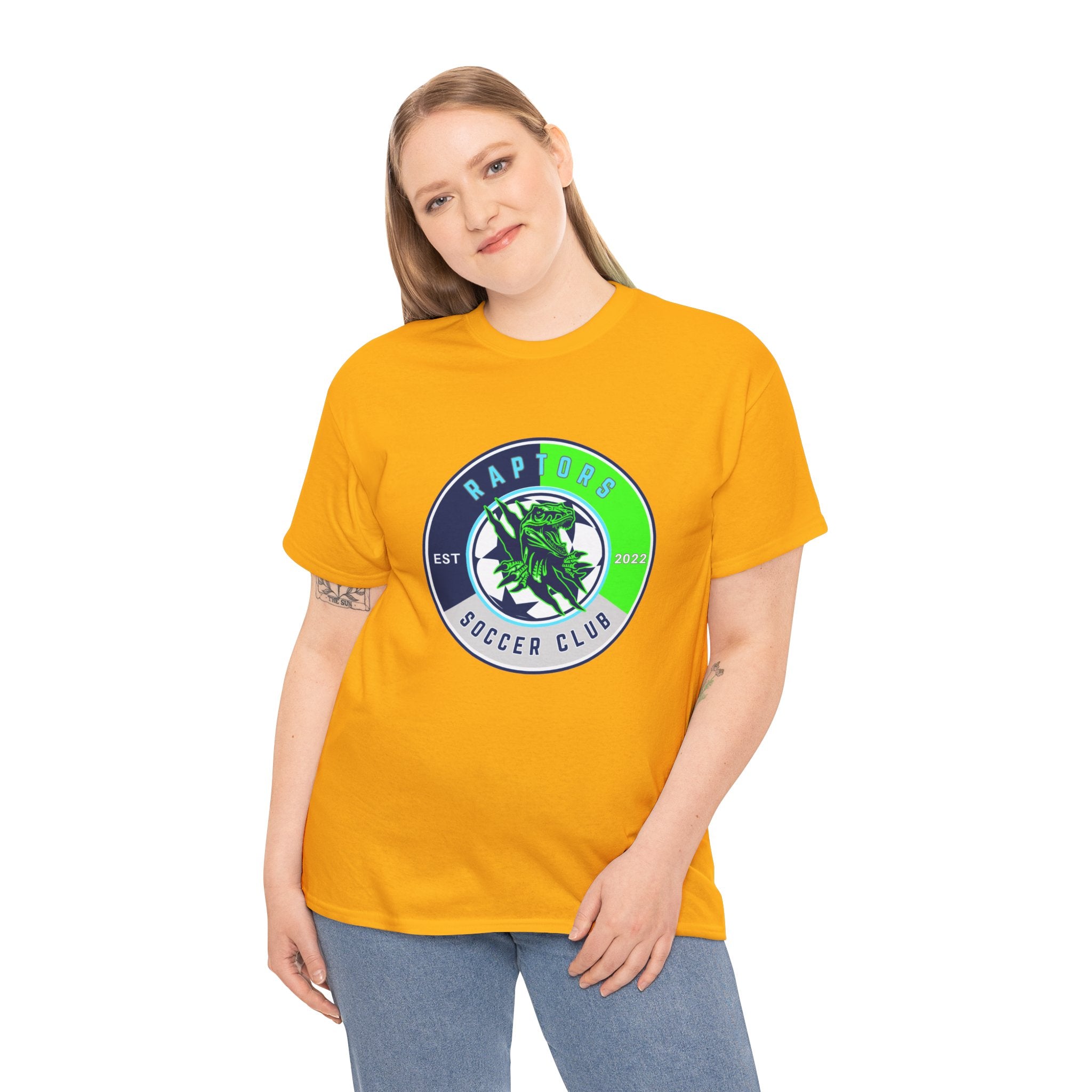 Raptors Soccer Club Logo Tee — Est. 2027 Neon Green & Blue