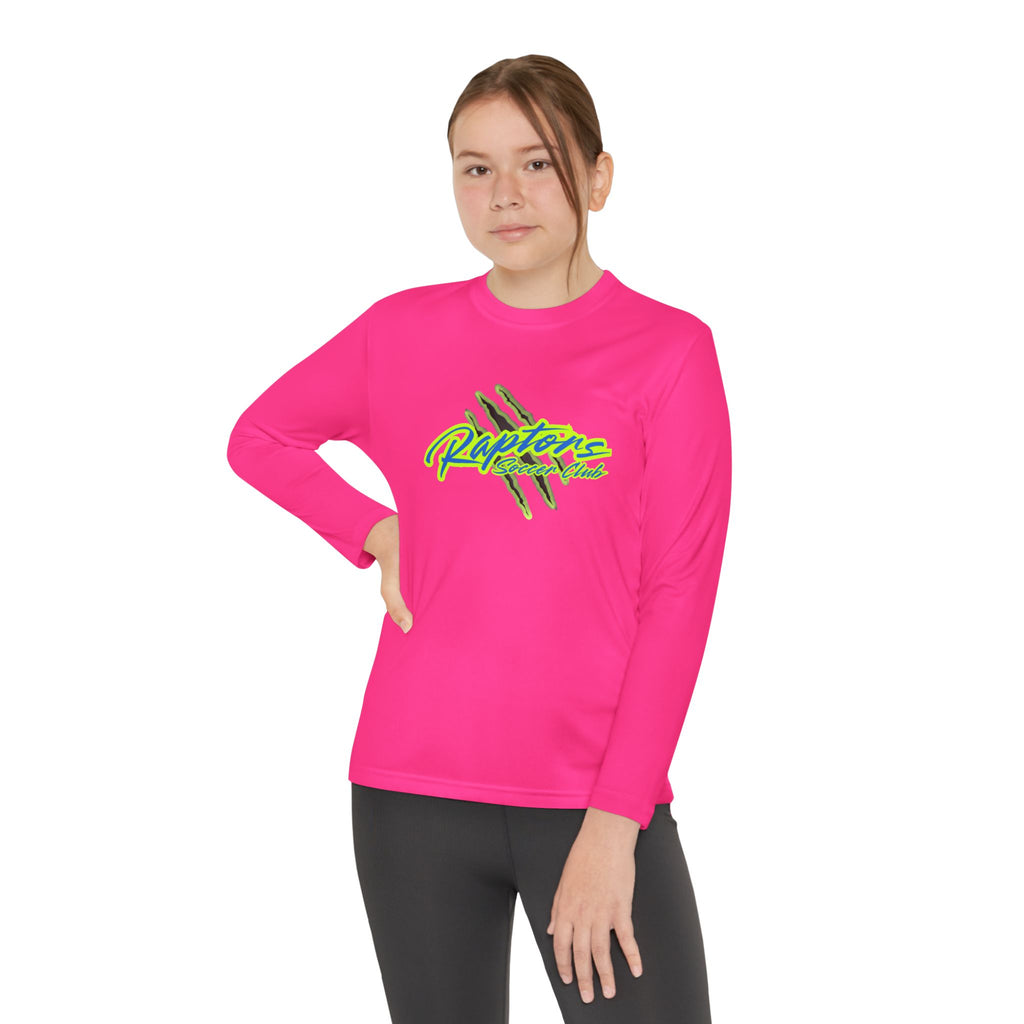Youth Long Sleeve Tee - "Raptors Club" Neon Script with Claw Marks