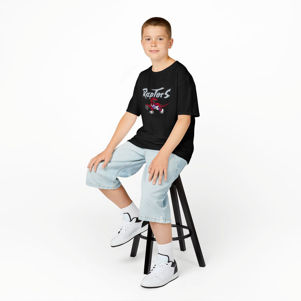 Kids Raptors Basketball T‑Shirt — Youth Dino Mascot Sport Tee