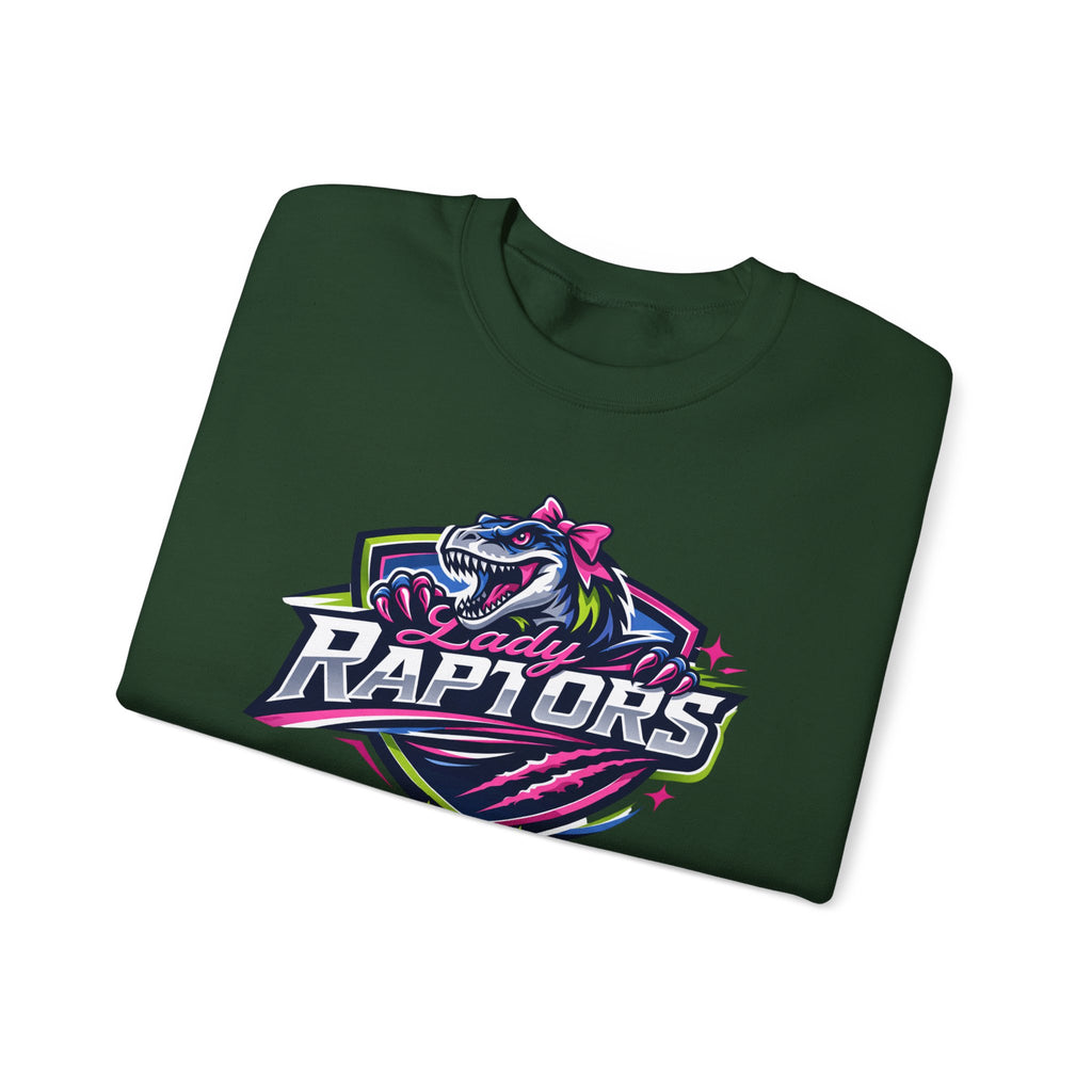 Lady Raptors Crewneck Sweatshirt — Neon Dinosaur Sports Logo