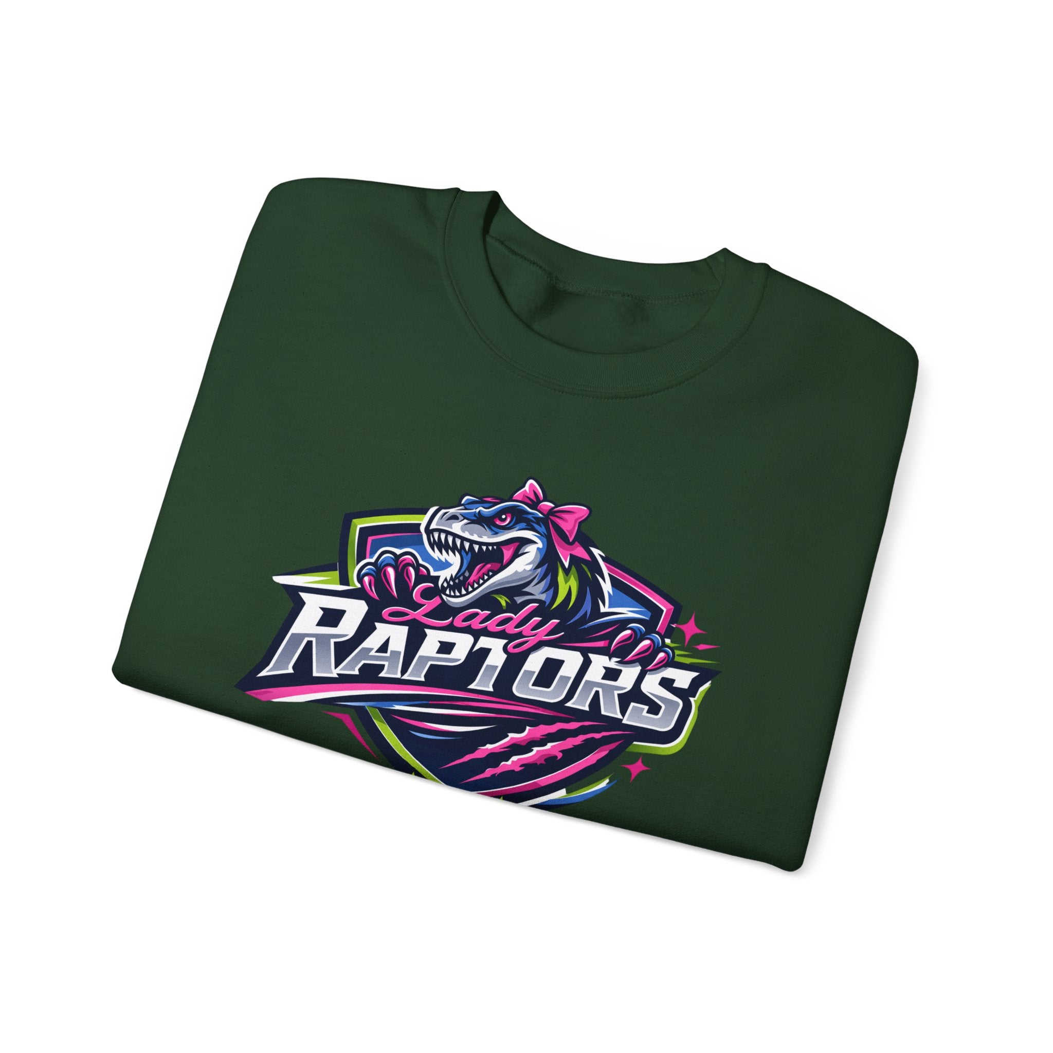 Lady Raptors Crewneck Sweatshirt — Neon Dinosaur Sports Logo