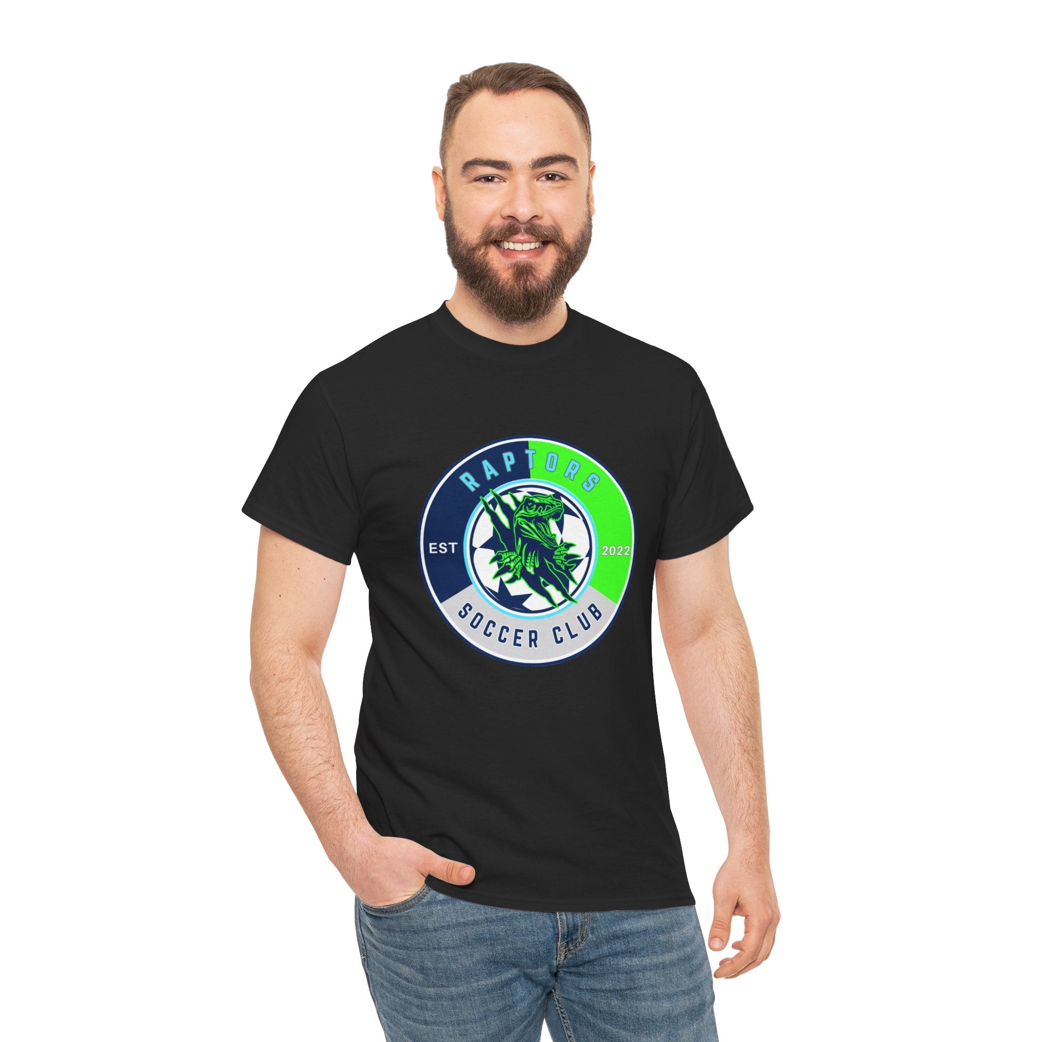 Raptors Soccer Club Logo Tee — Est. 2027 Neon Green & Blue