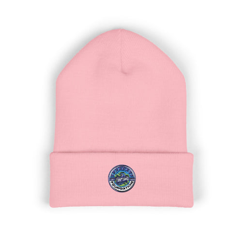 Embroidered Earth Cuffed Beanie — Eco Globe Patch Winter Hat