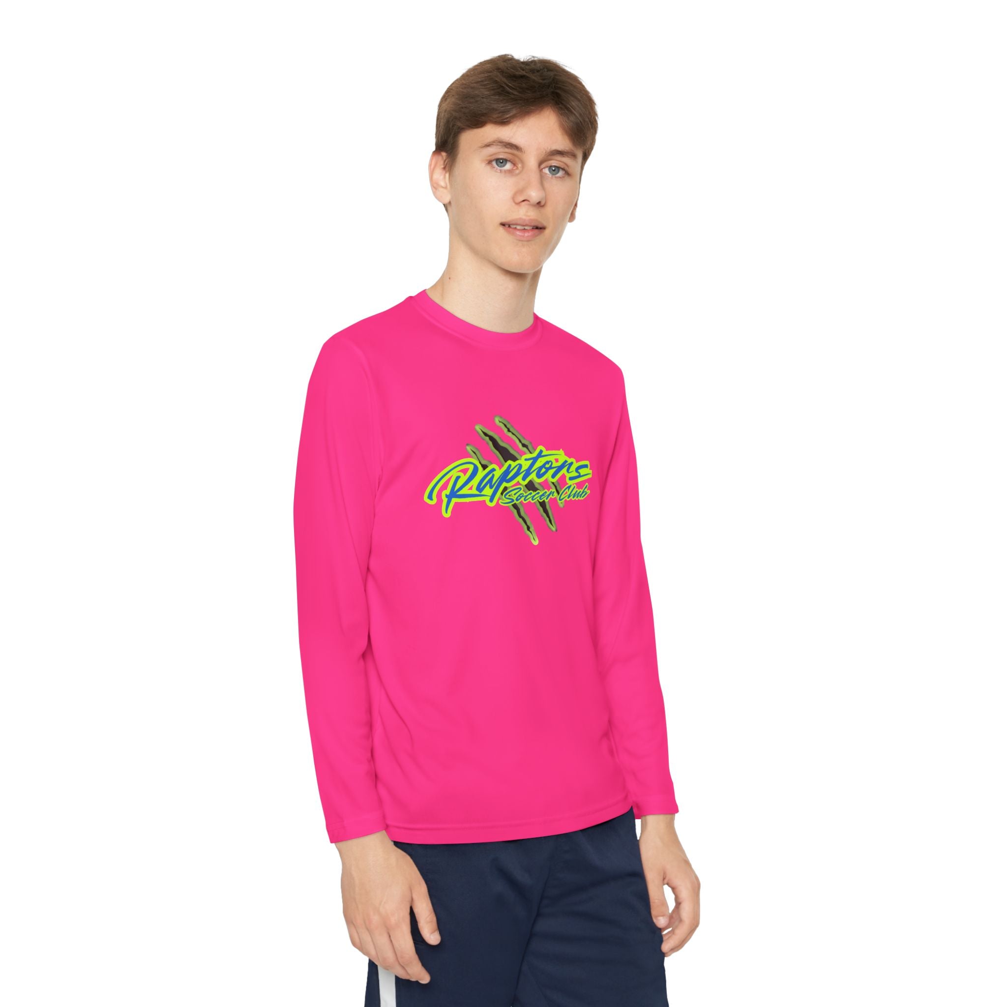 Youth Long Sleeve Tee - "Raptors Club" Neon Script with Claw Marks