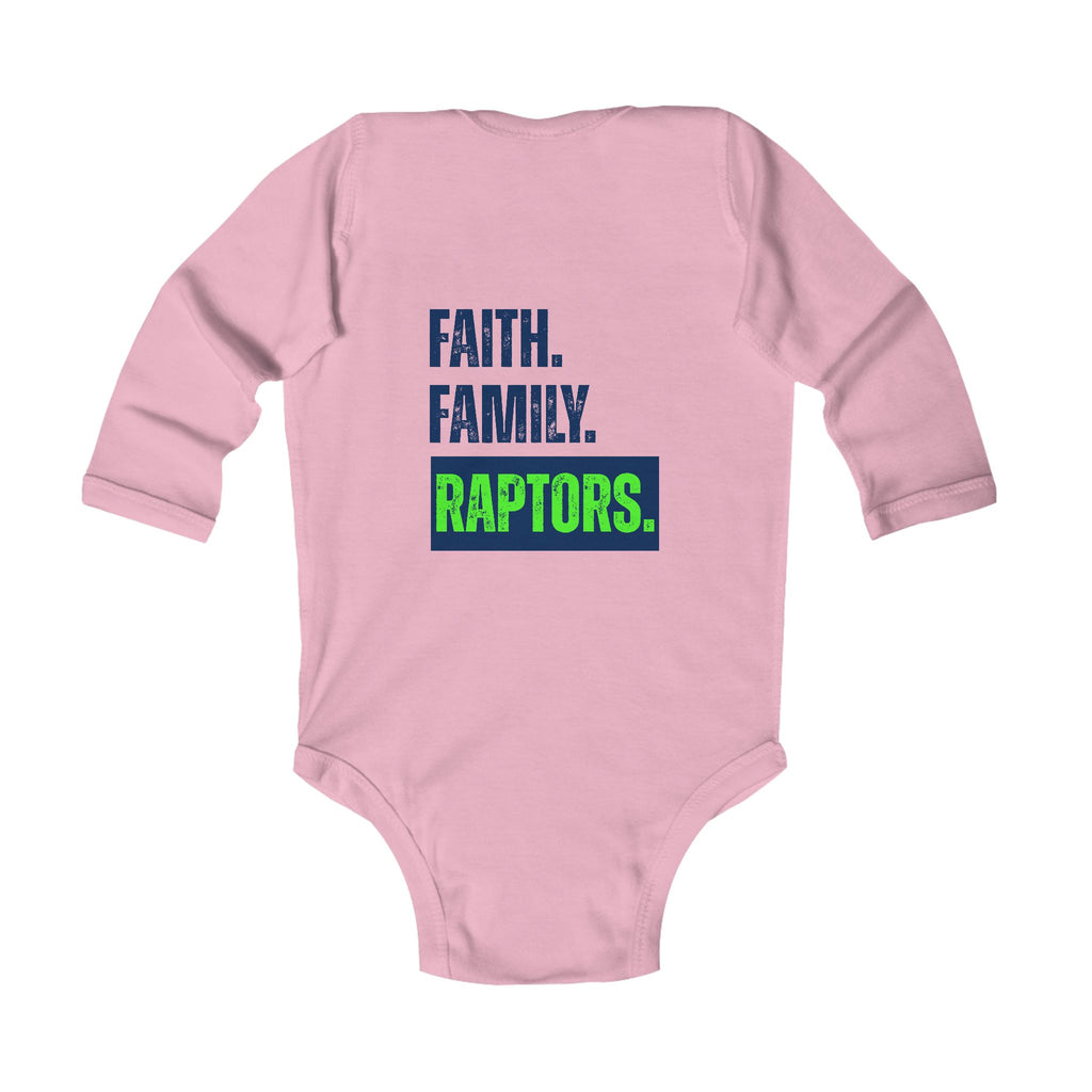 Infant Bodysuit - "Faith. Family. Raptors." Long Sleeve Baby Onesie (Seattle-Inspired)