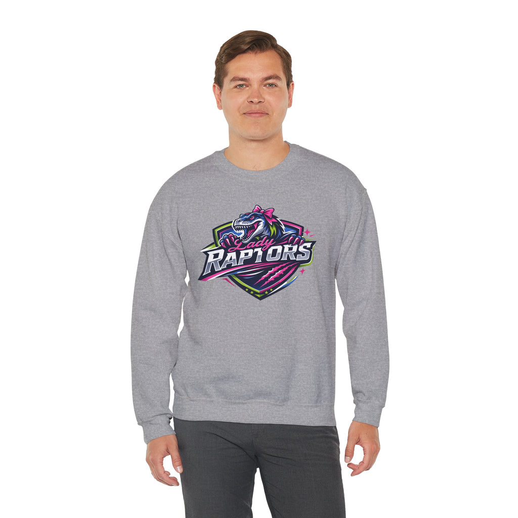 Lady Raptors Crewneck Sweatshirt — Neon Dinosaur Sports Logo
