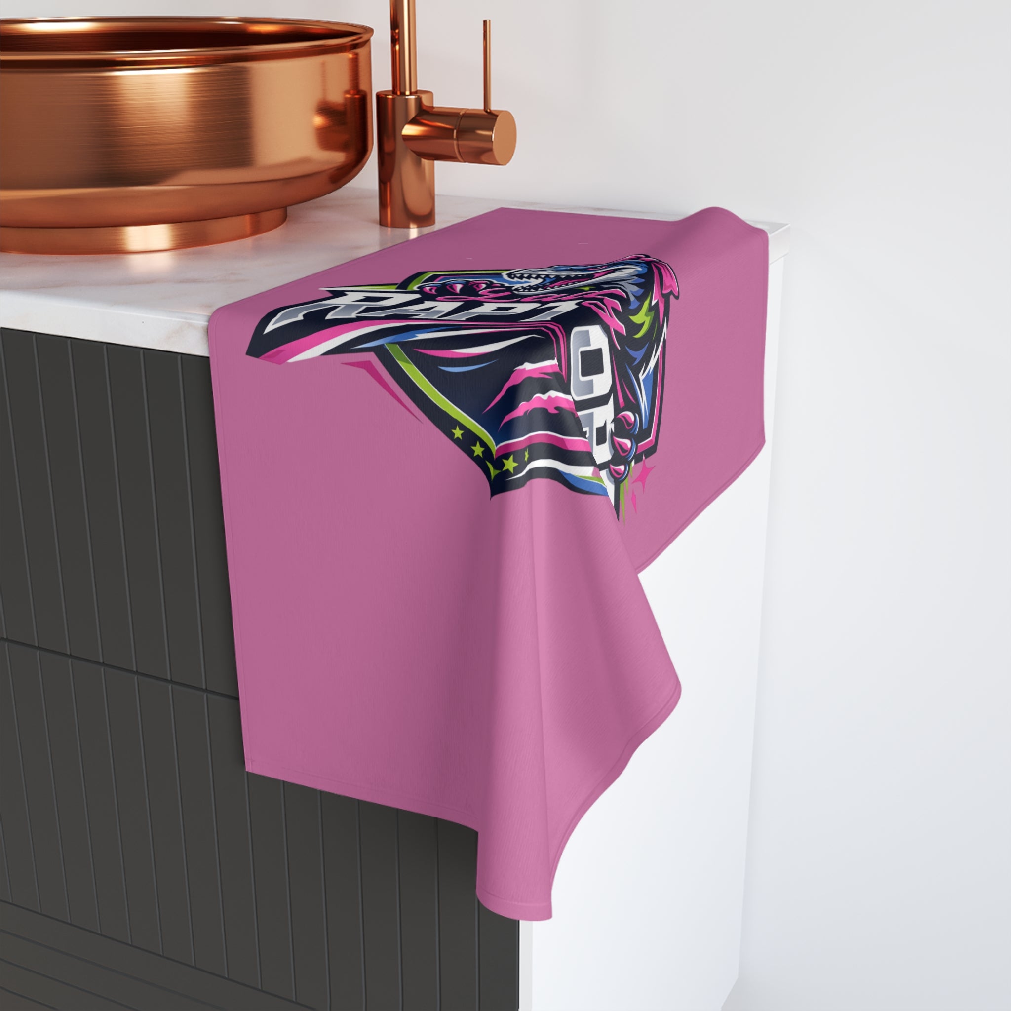 Lady Raptors Pink Hand Towel – Sporty Dinosaur Logo, Team Spirit Gift