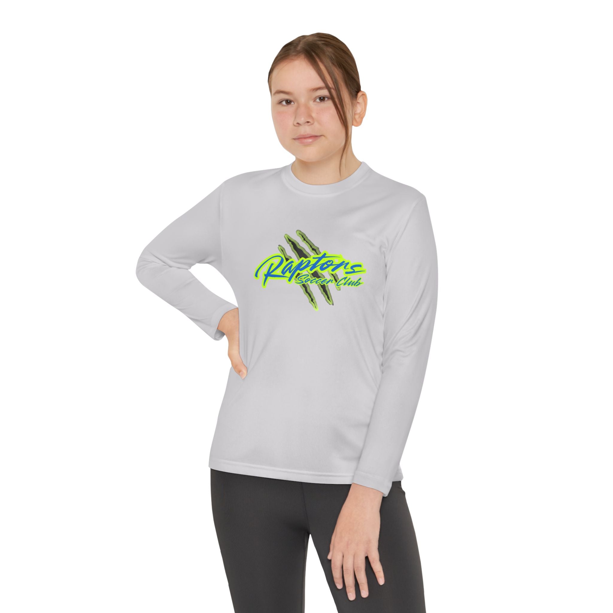 Youth Long Sleeve Tee - "Raptors Club" Neon Script with Claw Marks