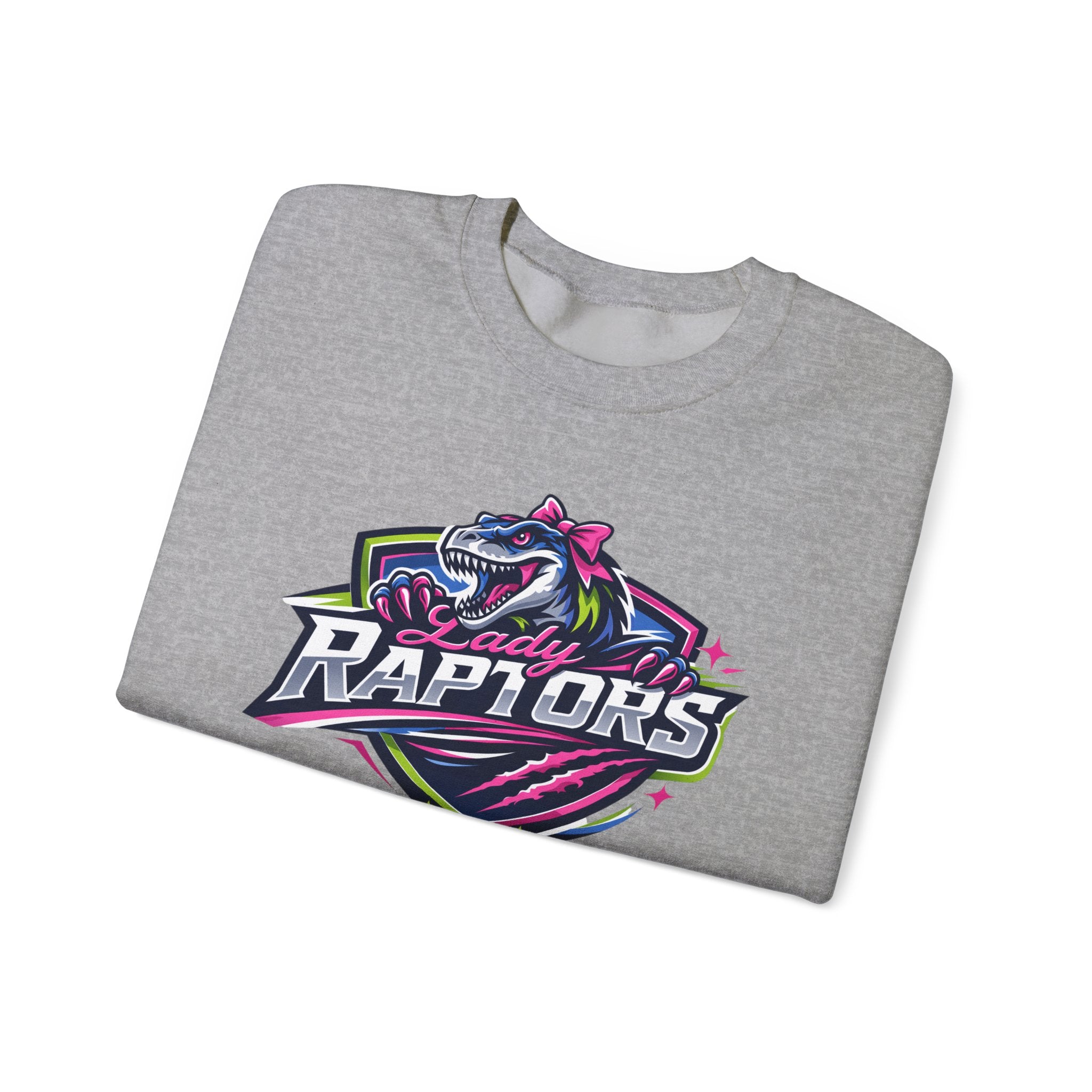 Lady Raptors Crewneck Sweatshirt — Neon Dinosaur Sports Logo