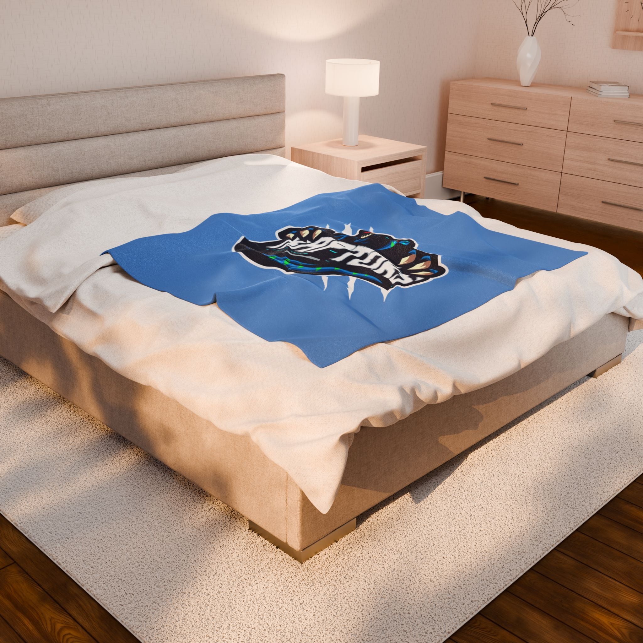 Raptors Velveteen Plush Blanket – Soft Blue Dinosaur Sports Throw