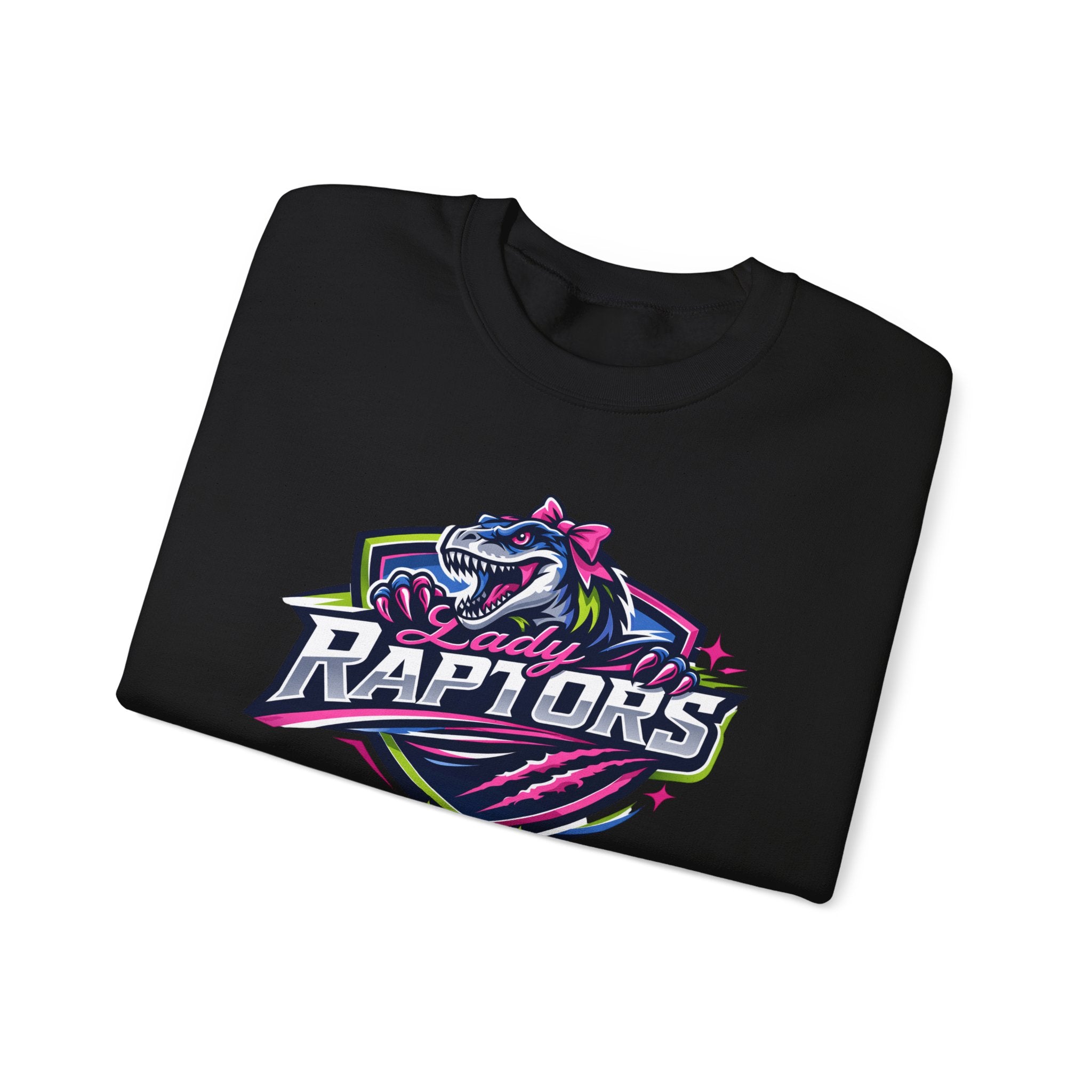 Lady Raptors Crewneck Sweatshirt — Neon Dinosaur Sports Logo