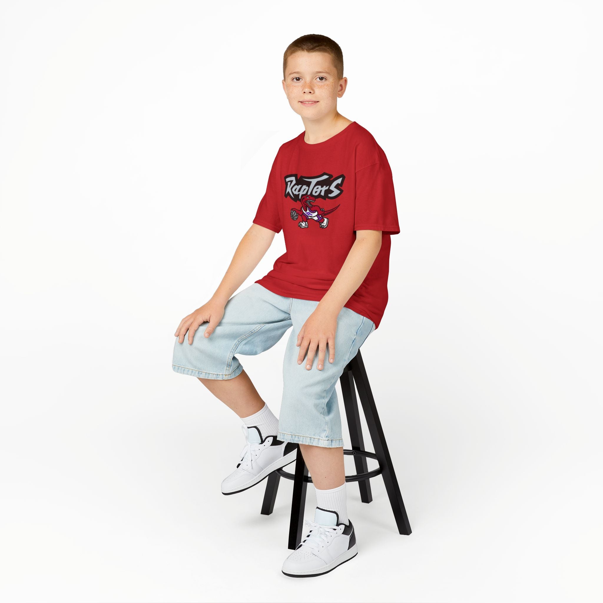 Kids Raptors Basketball T‑Shirt — Youth Dino Mascot Sport Tee