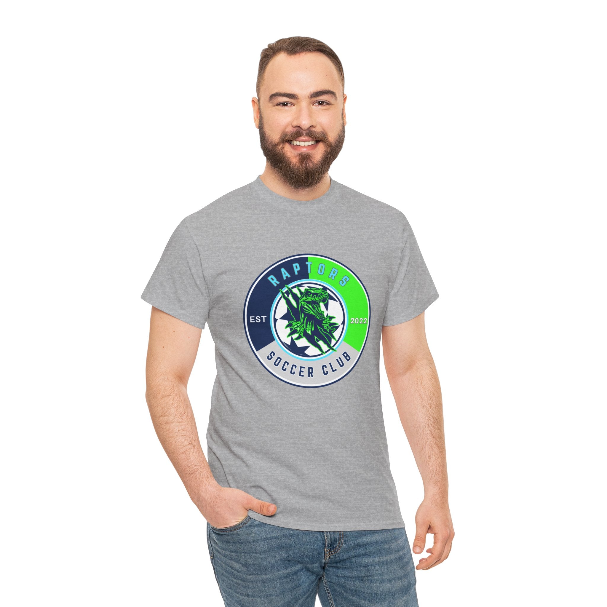 Raptors Soccer Club Logo Tee — Est. 2027 Neon Green & Blue
