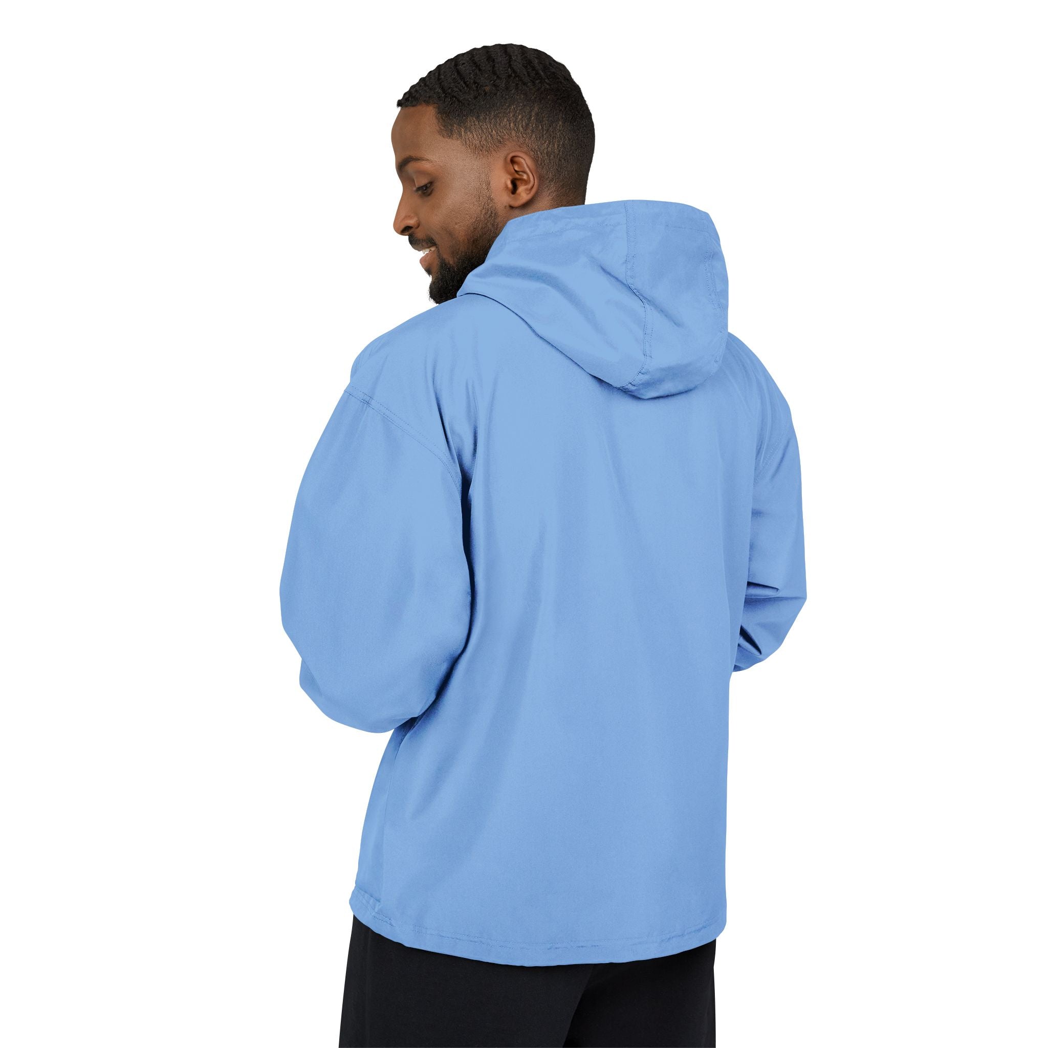 Light Blue Packable Anorak Jacket with Floral Globe Patch — Champion Windbreaker