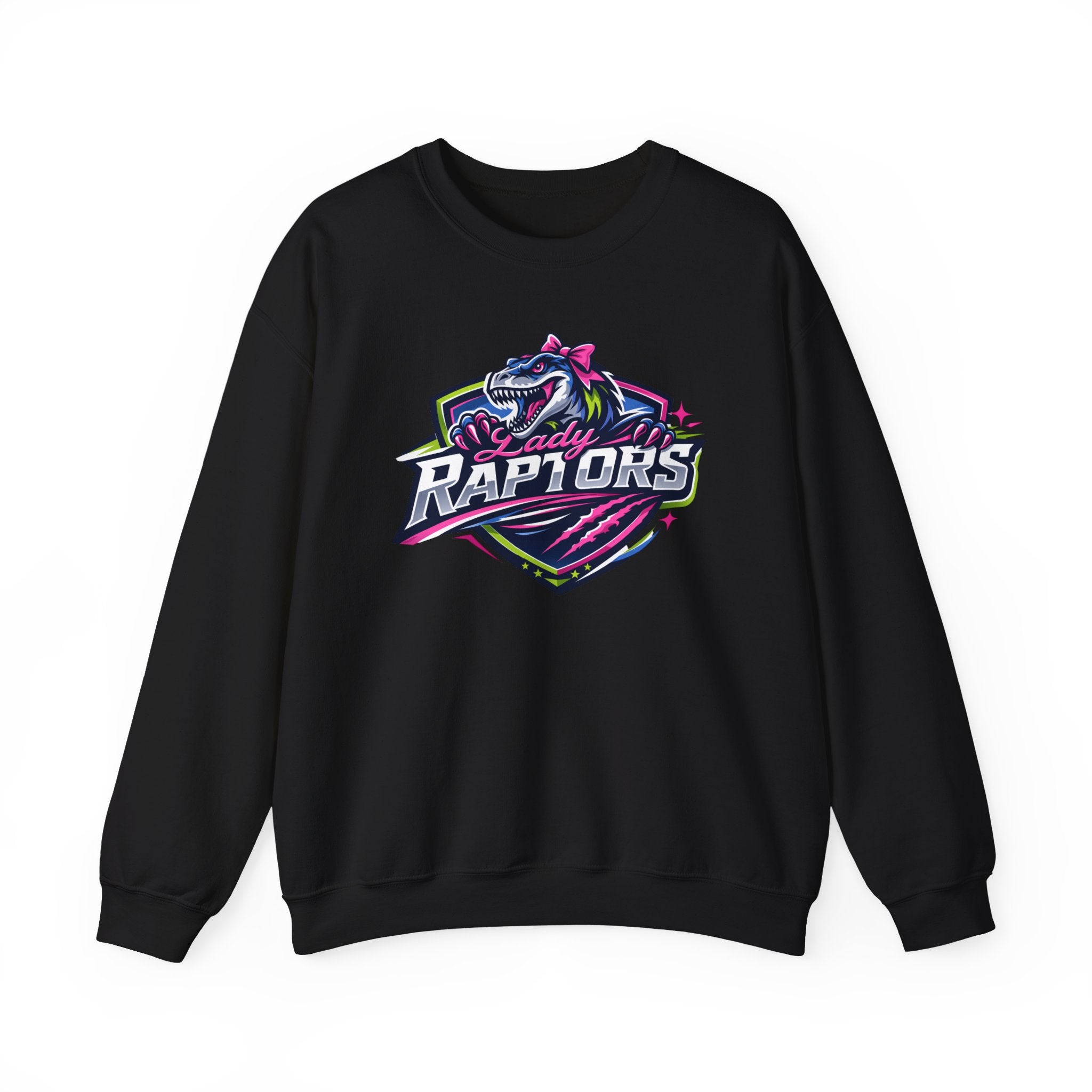 Lady Raptors Crewneck Sweatshirt — Neon Dinosaur Sports Logo