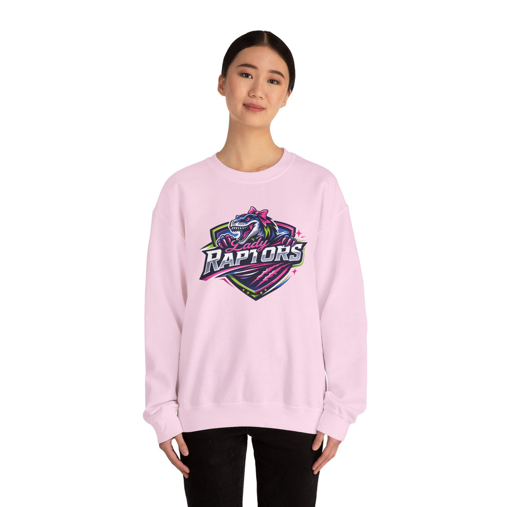 Lady Raptors Crewneck Sweatshirt — Neon Dinosaur Sports Logo