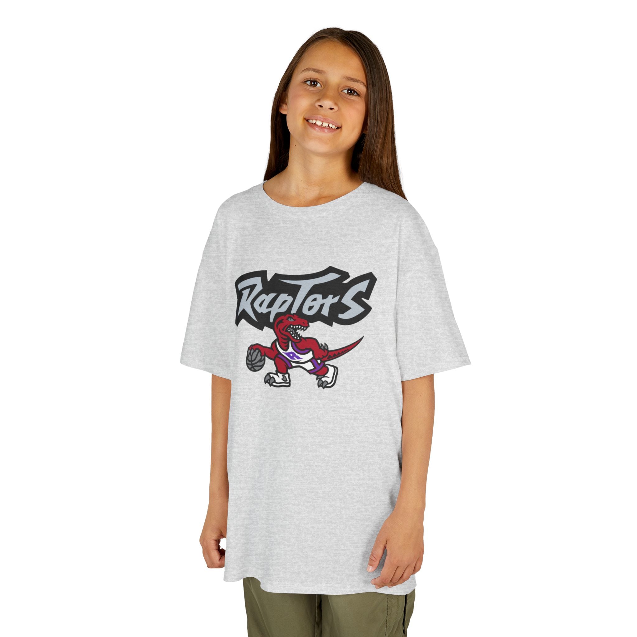 Kids Raptors Basketball T‑Shirt — Youth Dino Mascot Sport Tee