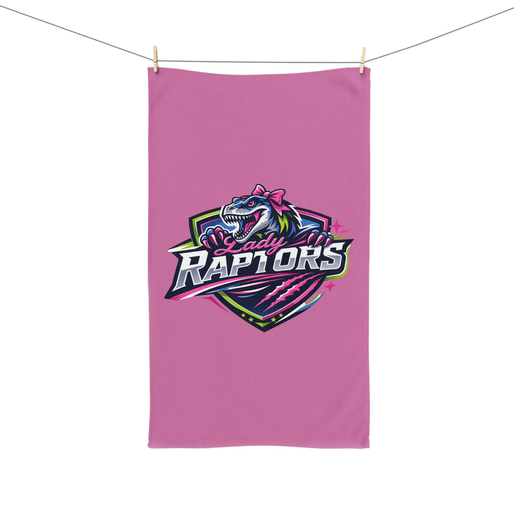 Lady Raptors Pink Hand Towel – Sporty Dinosaur Logo, Team Spirit Gift