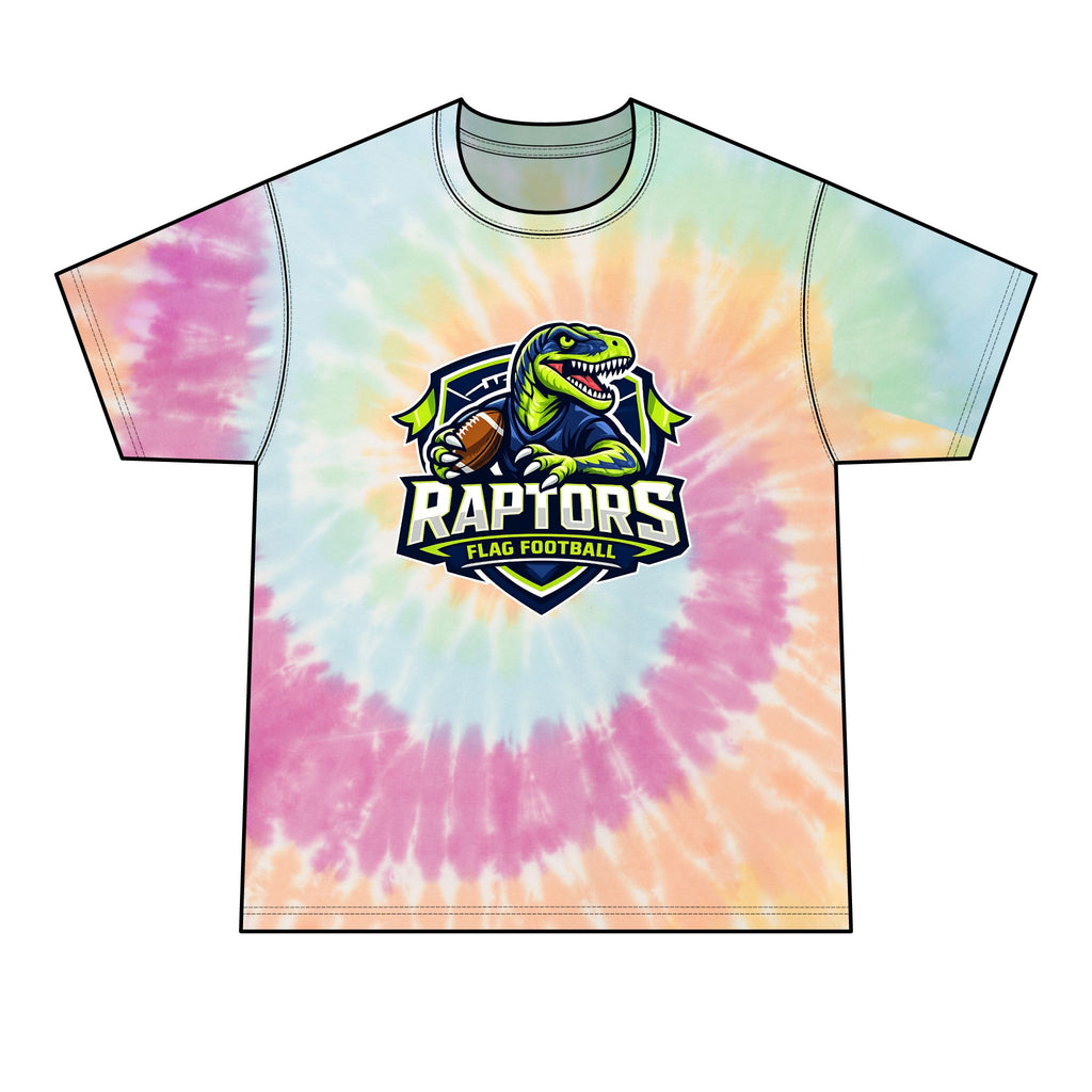 Raptors Flag Football Tie-Dye Tee — Neon Spiral Team Tee