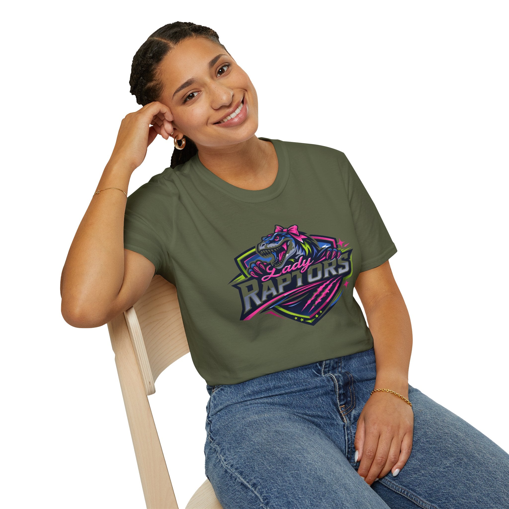 LADY Raptors Mascot T‑Shirt — Bold Neon Sports Logo Tee