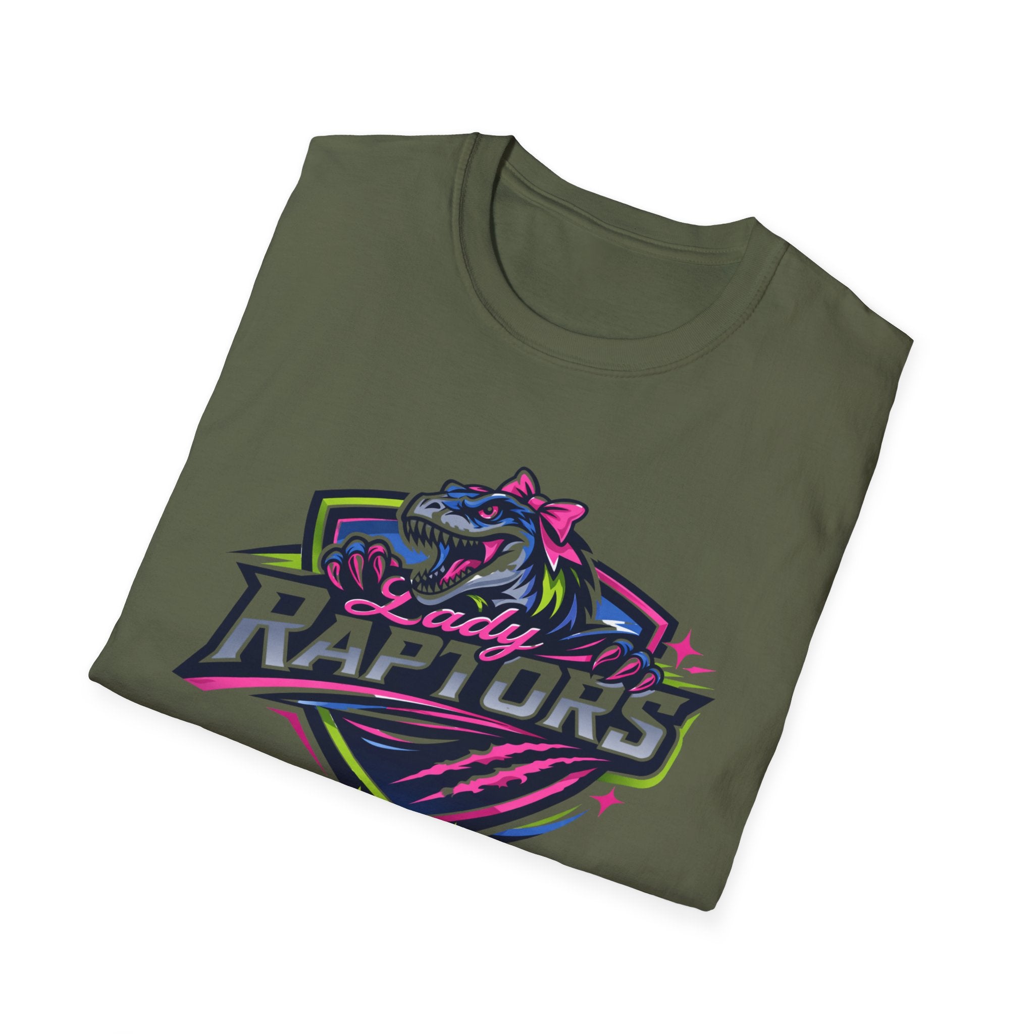 LADY Raptors Mascot T‑Shirt — Bold Neon Sports Logo Tee