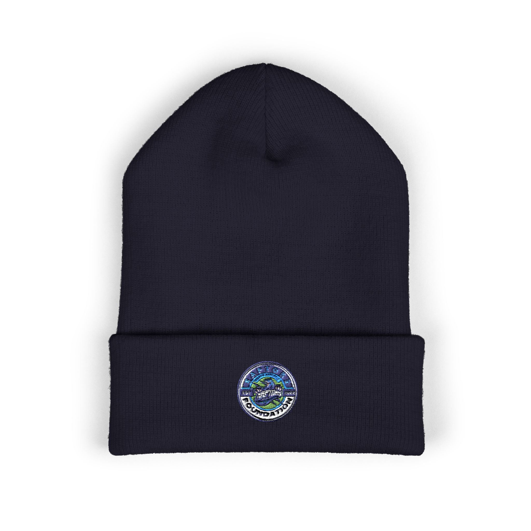 Embroidered Earth Cuffed Beanie — Eco Globe Patch Winter Hat