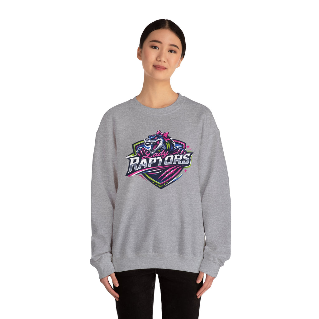 Lady Raptors Crewneck Sweatshirt — Neon Dinosaur Sports Logo
