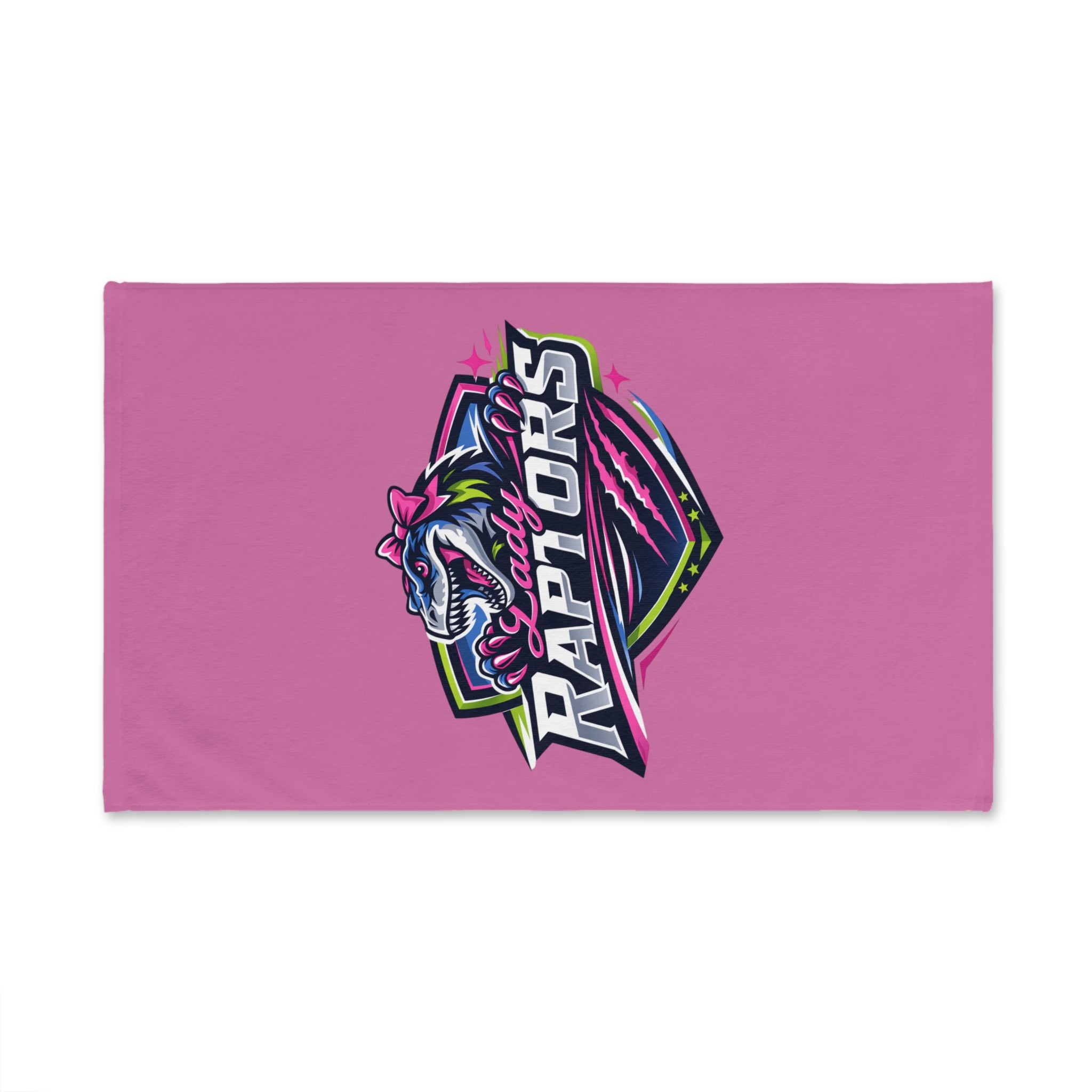 Lady Raptors Pink Hand Towel – Sporty Dinosaur Logo, Team Spirit Gift