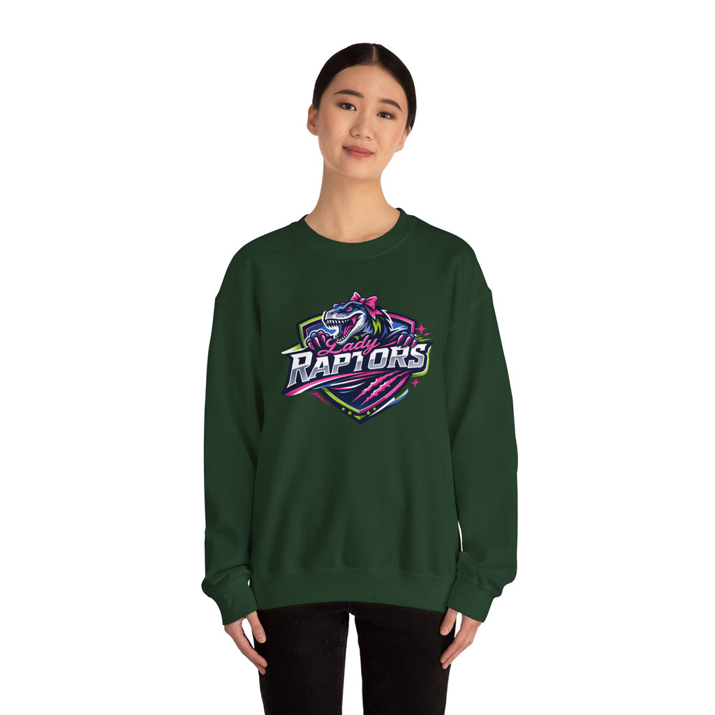 Lady Raptors Crewneck Sweatshirt — Neon Dinosaur Sports Logo