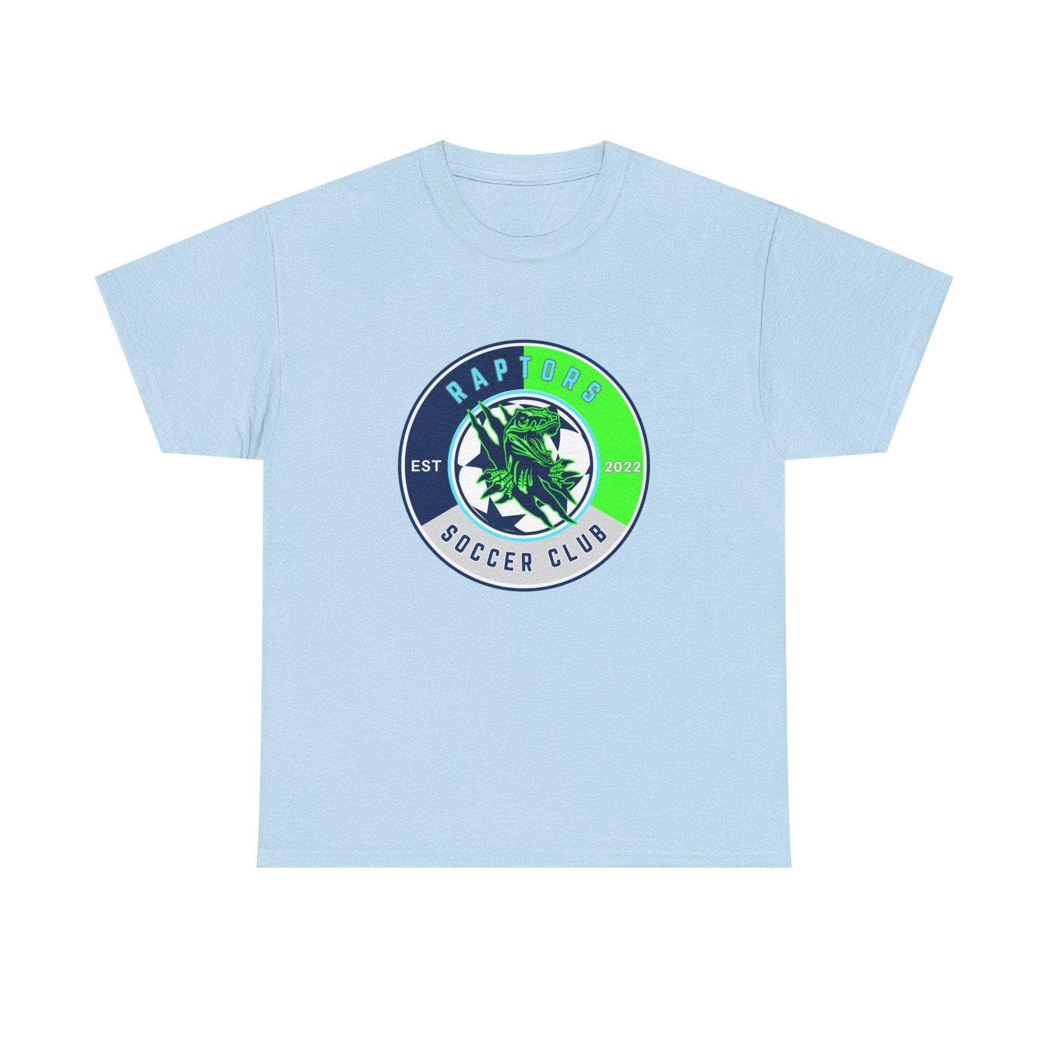 Raptors Soccer Club Logo Tee — Est. 2027 Neon Green & Blue