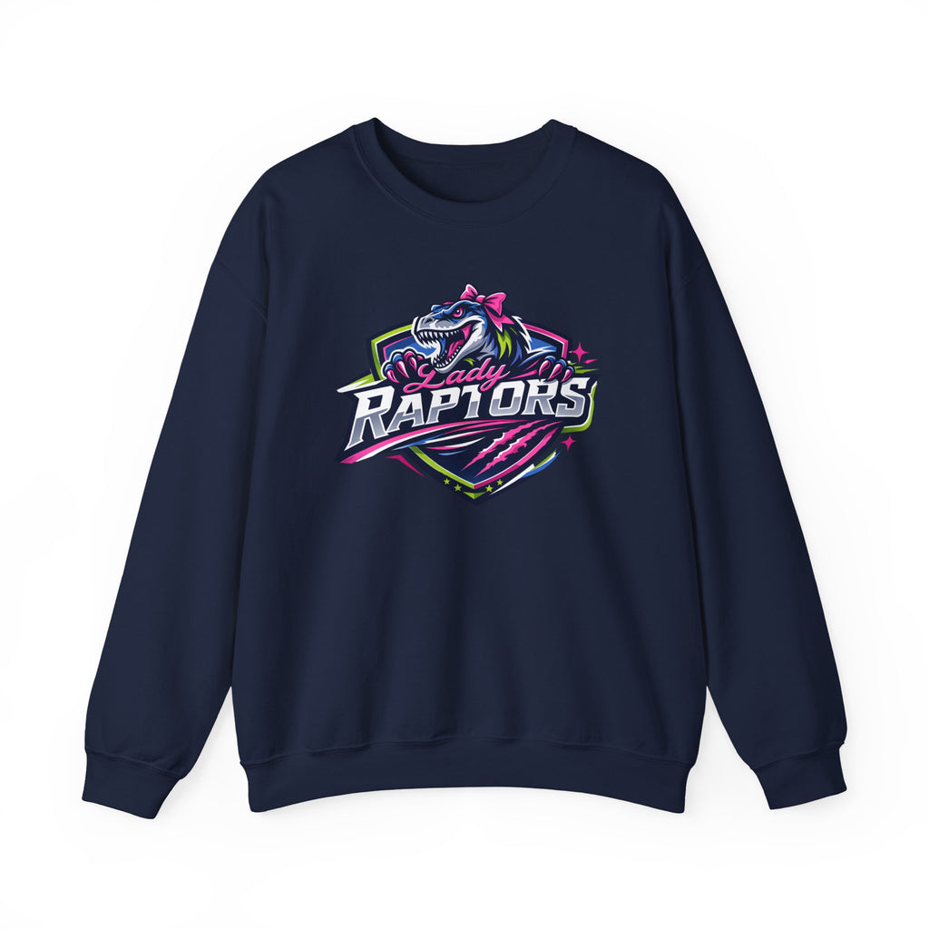 Lady Raptors Crewneck Sweatshirt — Neon Dinosaur Sports Logo