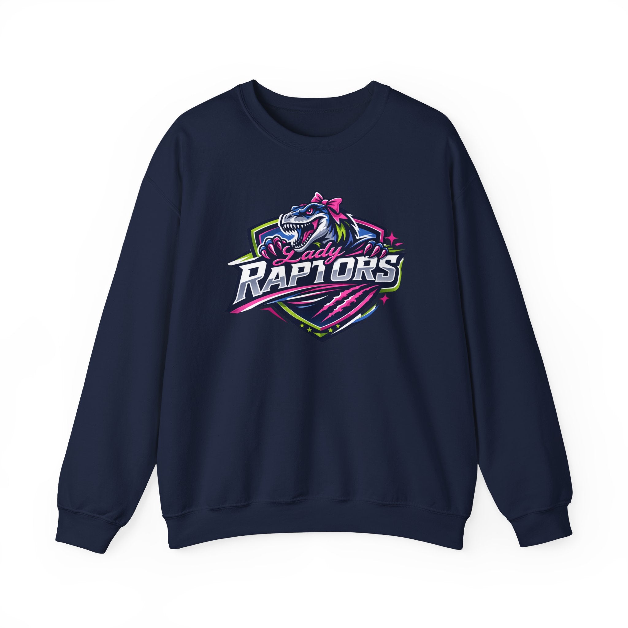 Lady Raptors Crewneck Sweatshirt — Neon Dinosaur Sports Logo