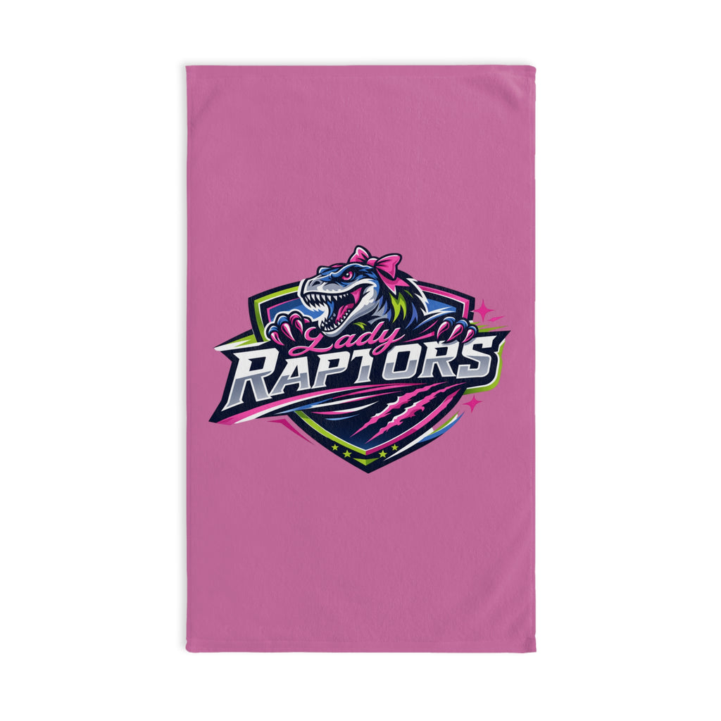 Lady Raptors Pink Hand Towel – Sporty Dinosaur Logo, Team Spirit Gift