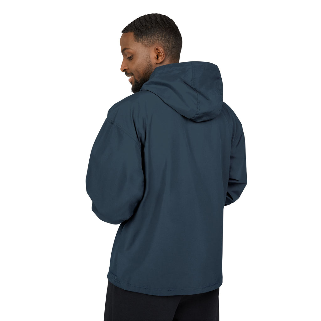 Light Blue Packable Anorak Jacket with Floral Globe Patch — Champion Windbreaker