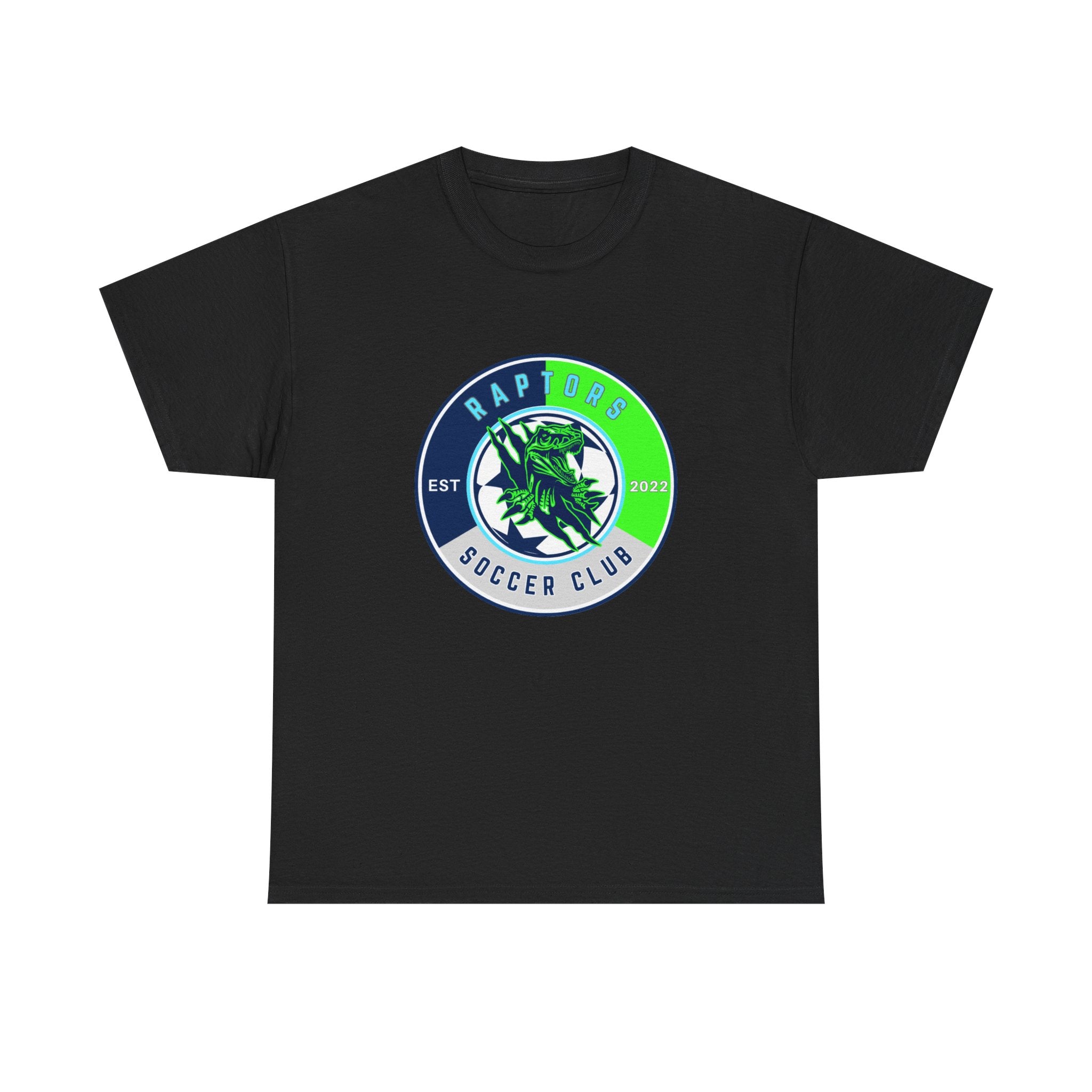 Raptors Soccer Club Logo Tee — Est. 2027 Neon Green & Blue