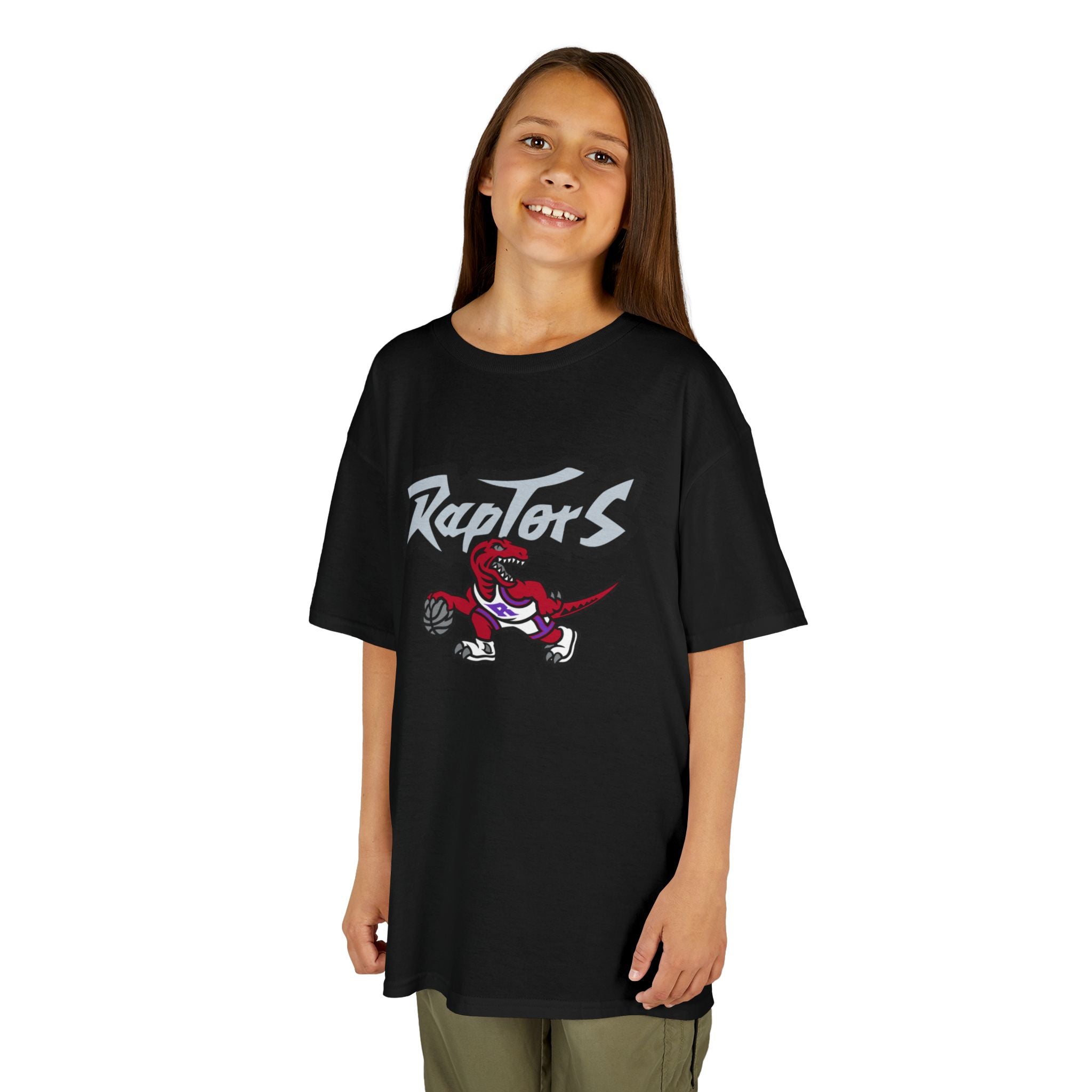 Kids Raptors Basketball T‑Shirt — Youth Dino Mascot Sport Tee