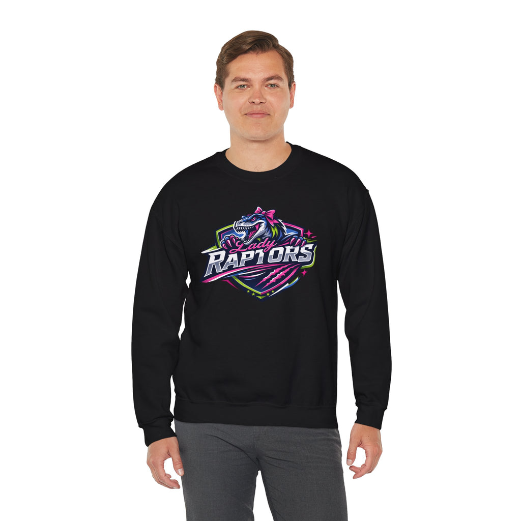 Lady Raptors Crewneck Sweatshirt — Neon Dinosaur Sports Logo