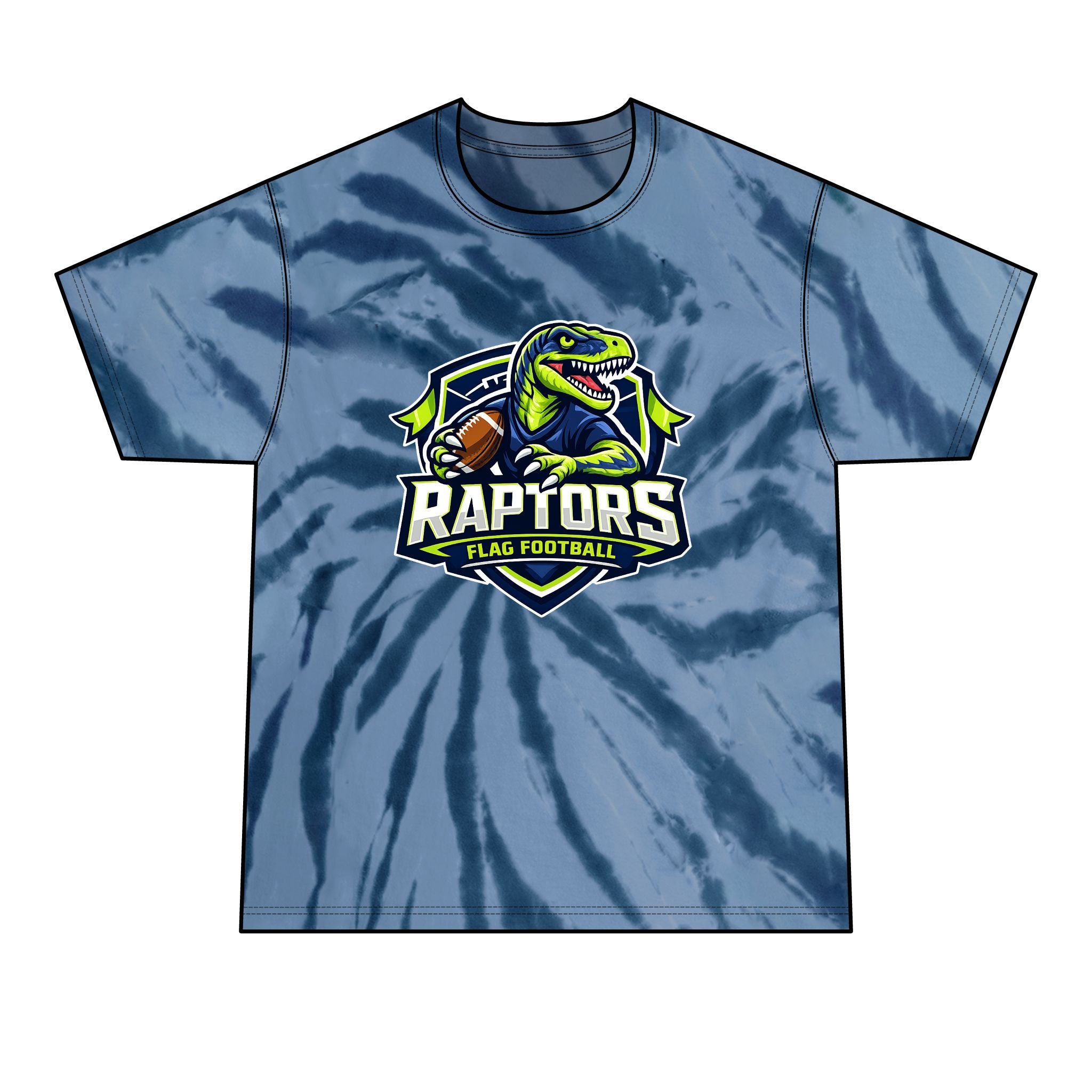 Raptors Flag Football Tie-Dye Tee — Neon Spiral Team Tee