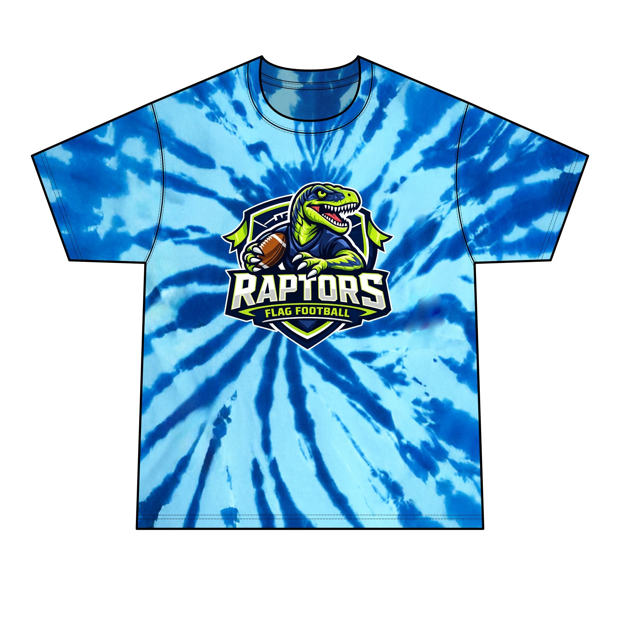 Raptors Flag Football Tie-Dye Tee — Neon Spiral Team Tee