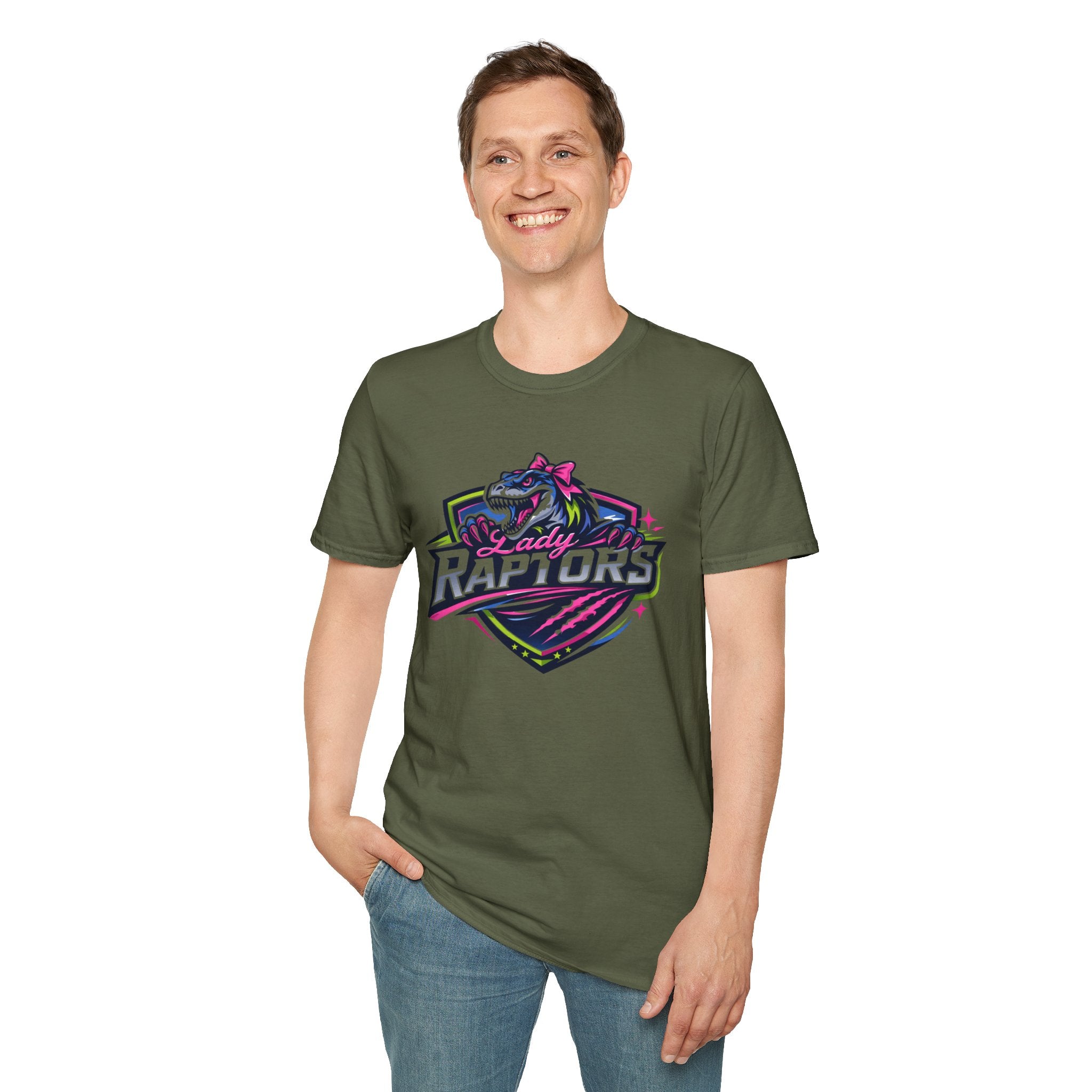 LADY Raptors Mascot T‑Shirt — Bold Neon Sports Logo Tee