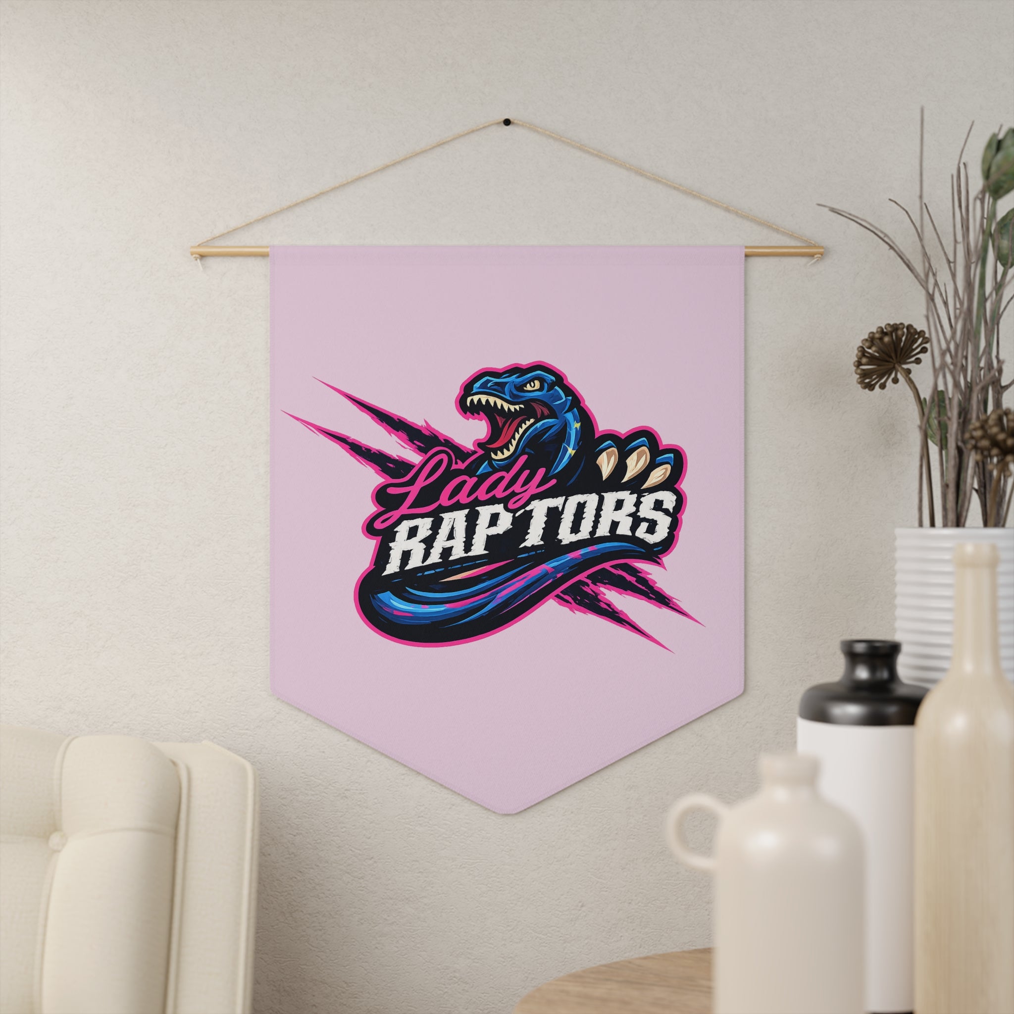 Lady Raptors Pink Team Pennant Banner — Dino Sports Wall Decor