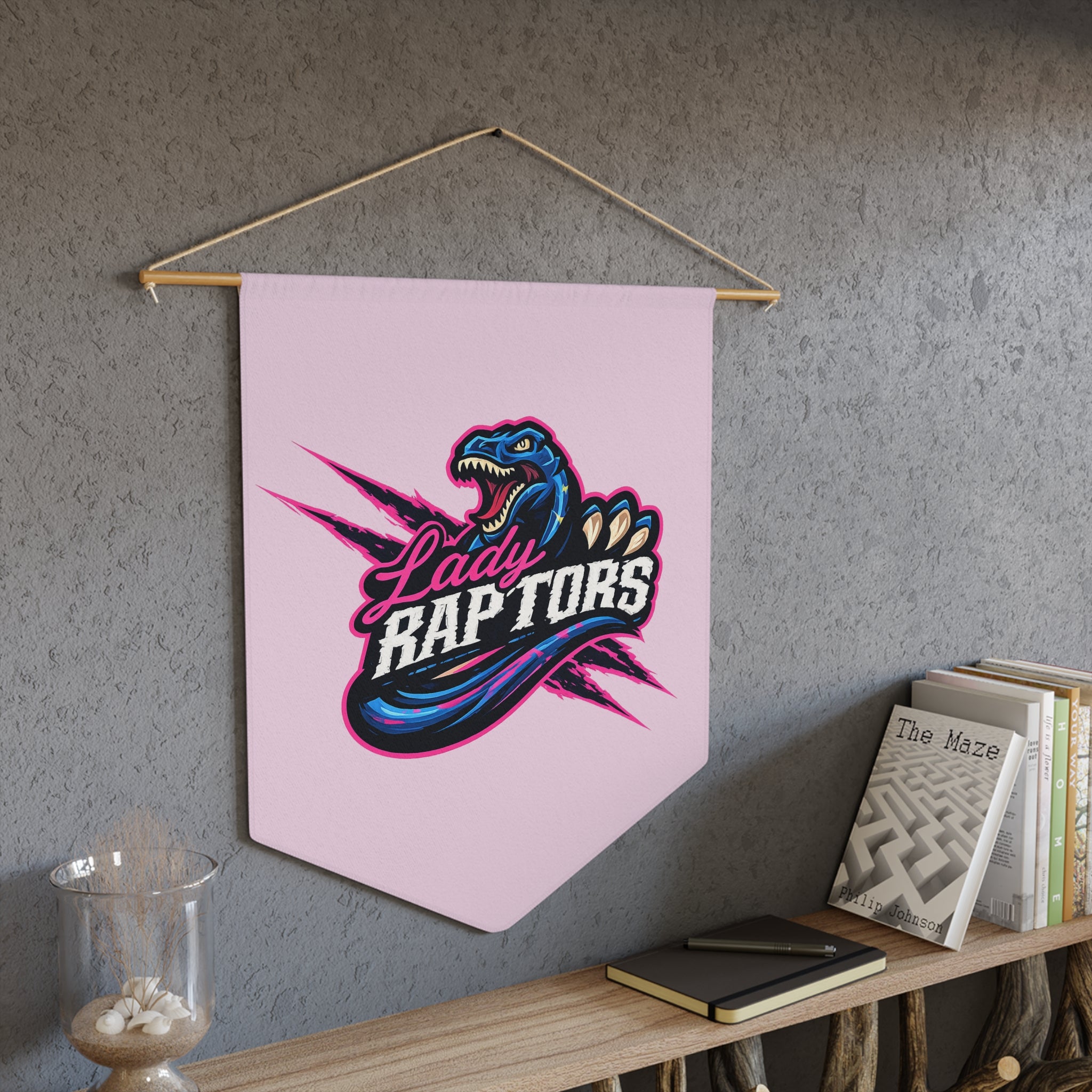 Lady Raptors Pink Team Pennant Banner — Dino Sports Wall Decor