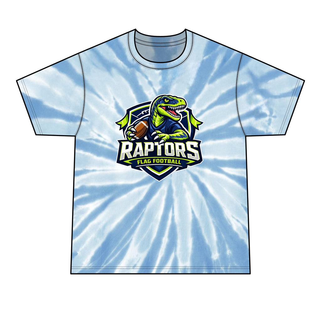 Raptors Flag Football Tie-Dye Tee — Neon Spiral Team Tee
