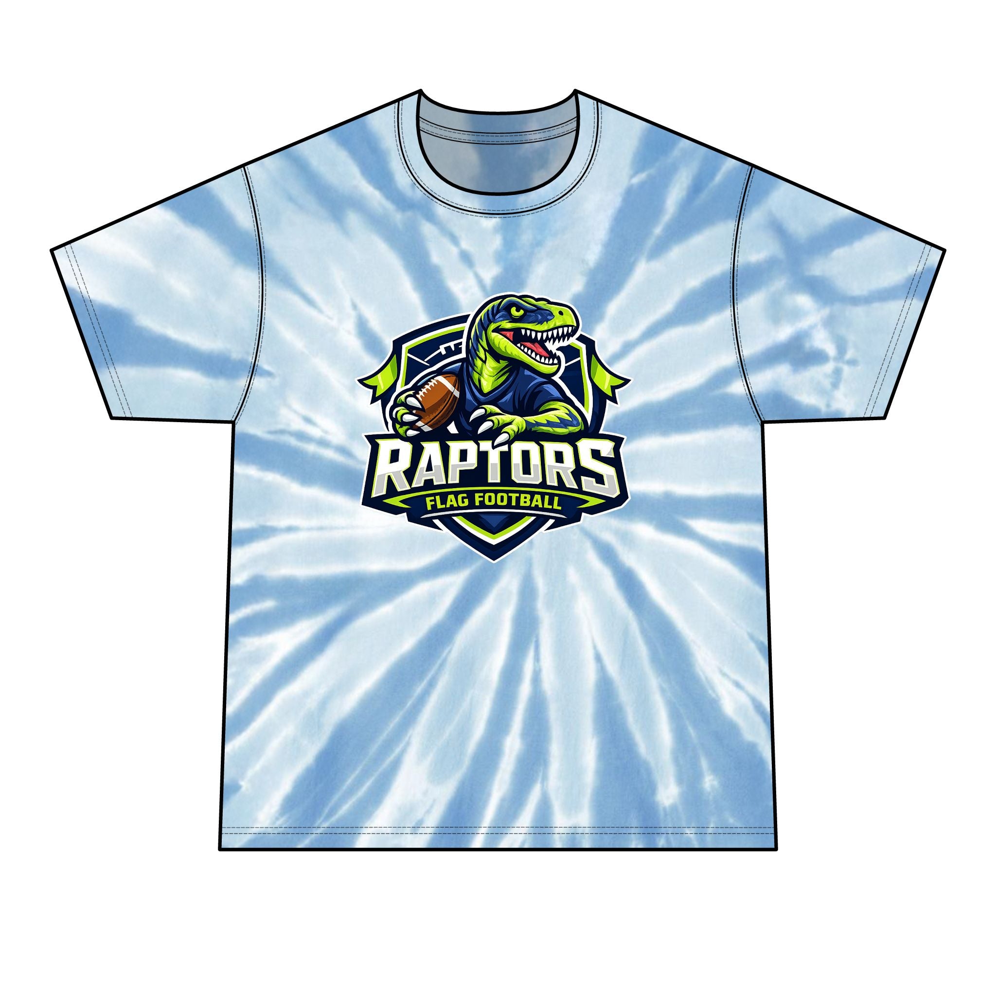 Raptors Flag Football Tie-Dye Tee — Neon Spiral Team Tee