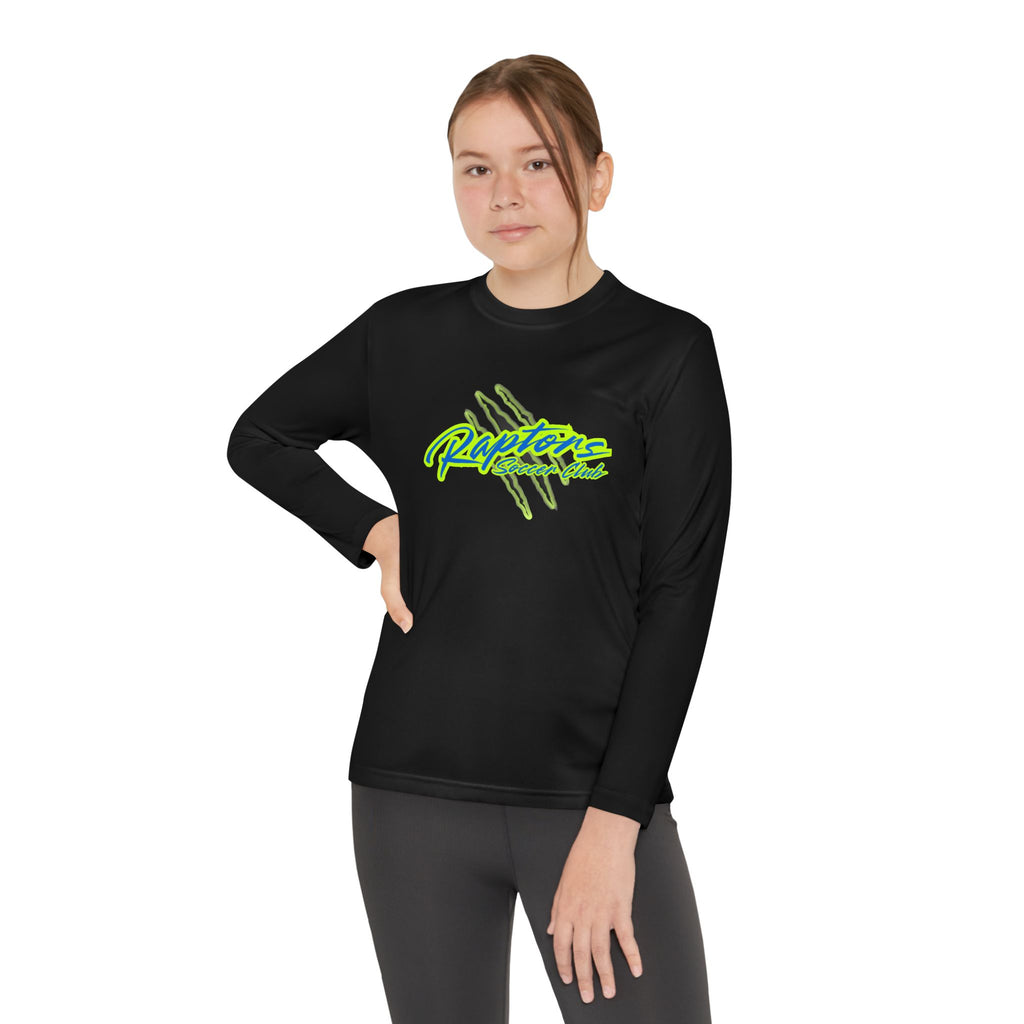 Youth Long Sleeve Tee - "Raptors Club" Neon Script with Claw Marks